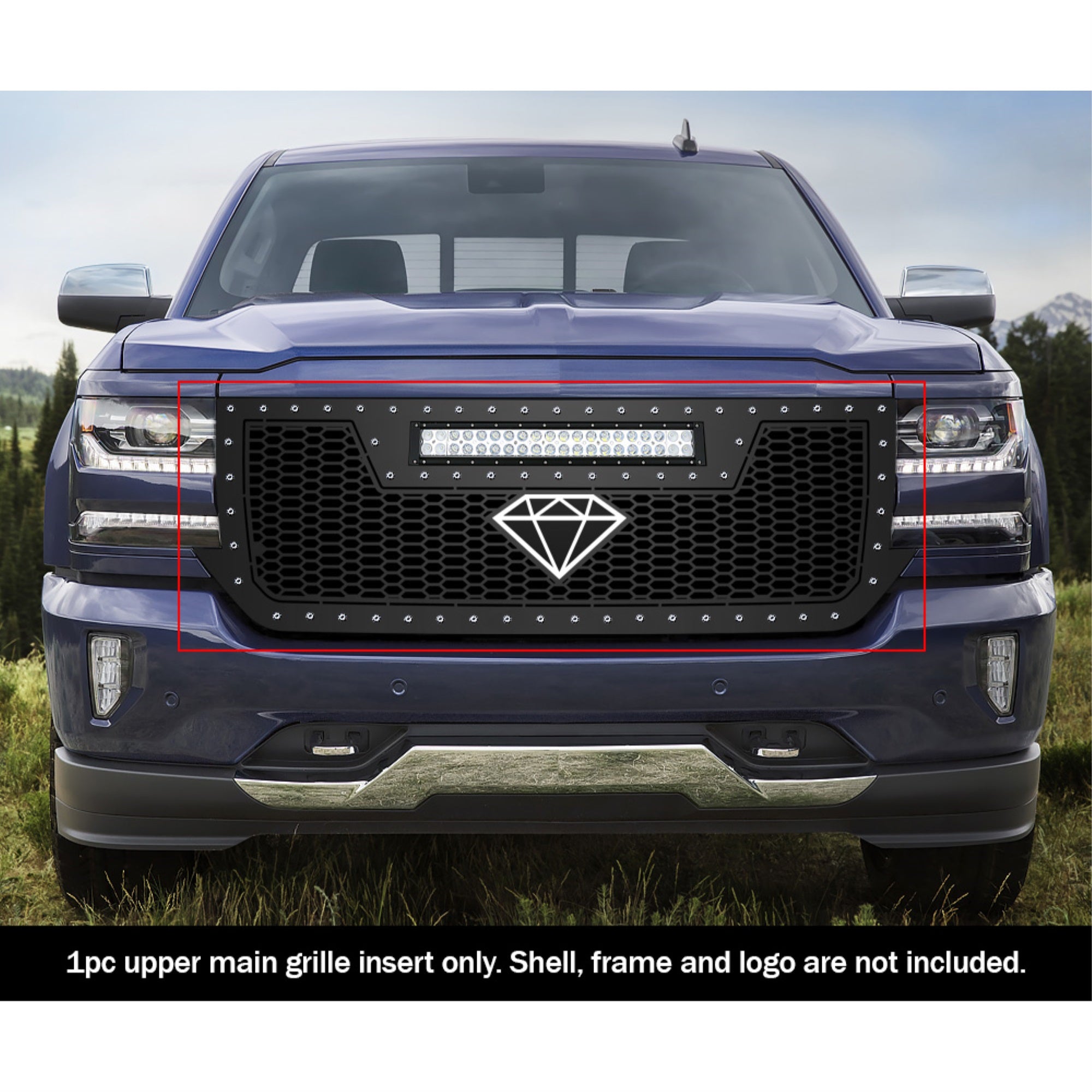 2016-2018 Chevy Silverado 1500 /2019 Chevy Silverado 1500 Ld Stainless Steel Black Powder Coated Finish Laser Cut Mesh With 20' Led Sheet Grille