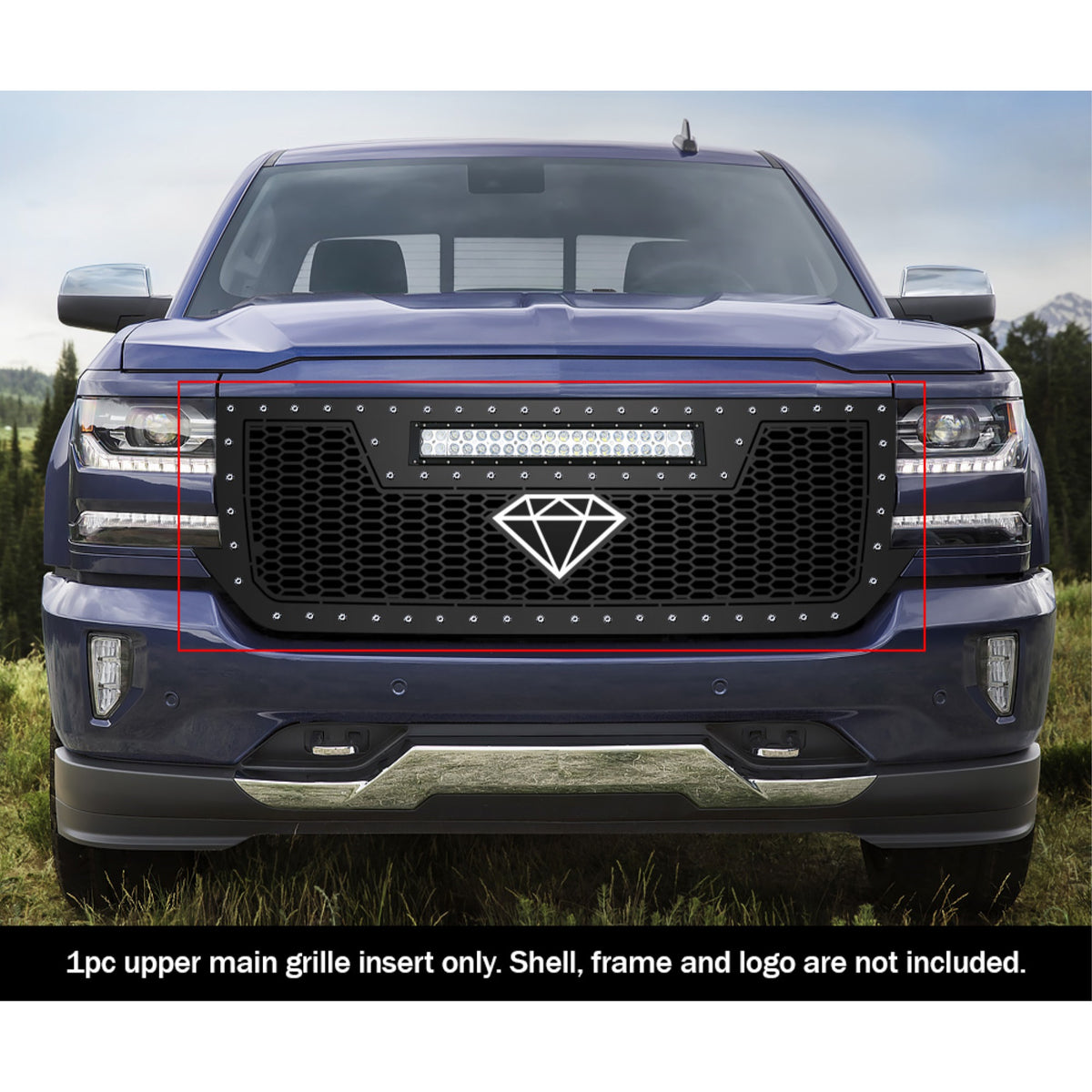 2016-2018 Chevy Silverado 1500 /2019 Chevy Silverado 1500 Ld Stainless Steel Black Powder Coated Finish Laser Cut Mesh With 20' Led Sheet Grille