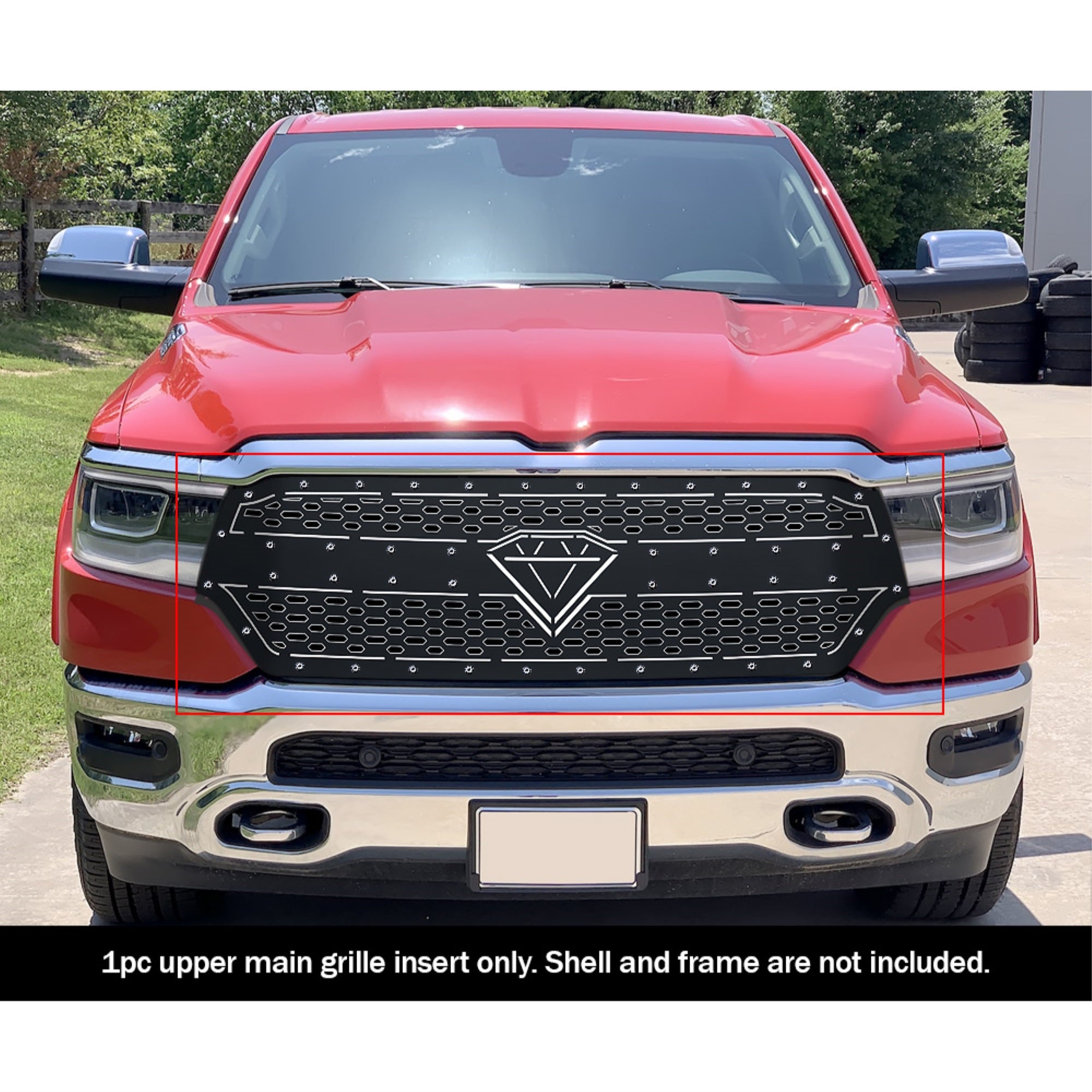2019-2022 Ram 1500 Laramie/Lone Star/Big Horn/Tradesman (Excl. 19-21 Ram 1500 Classic, Excl. Laramie Limited) Stainless Steel Black Powder Coated Finish Double Layer Laser Cut Sheet Sheet Grille