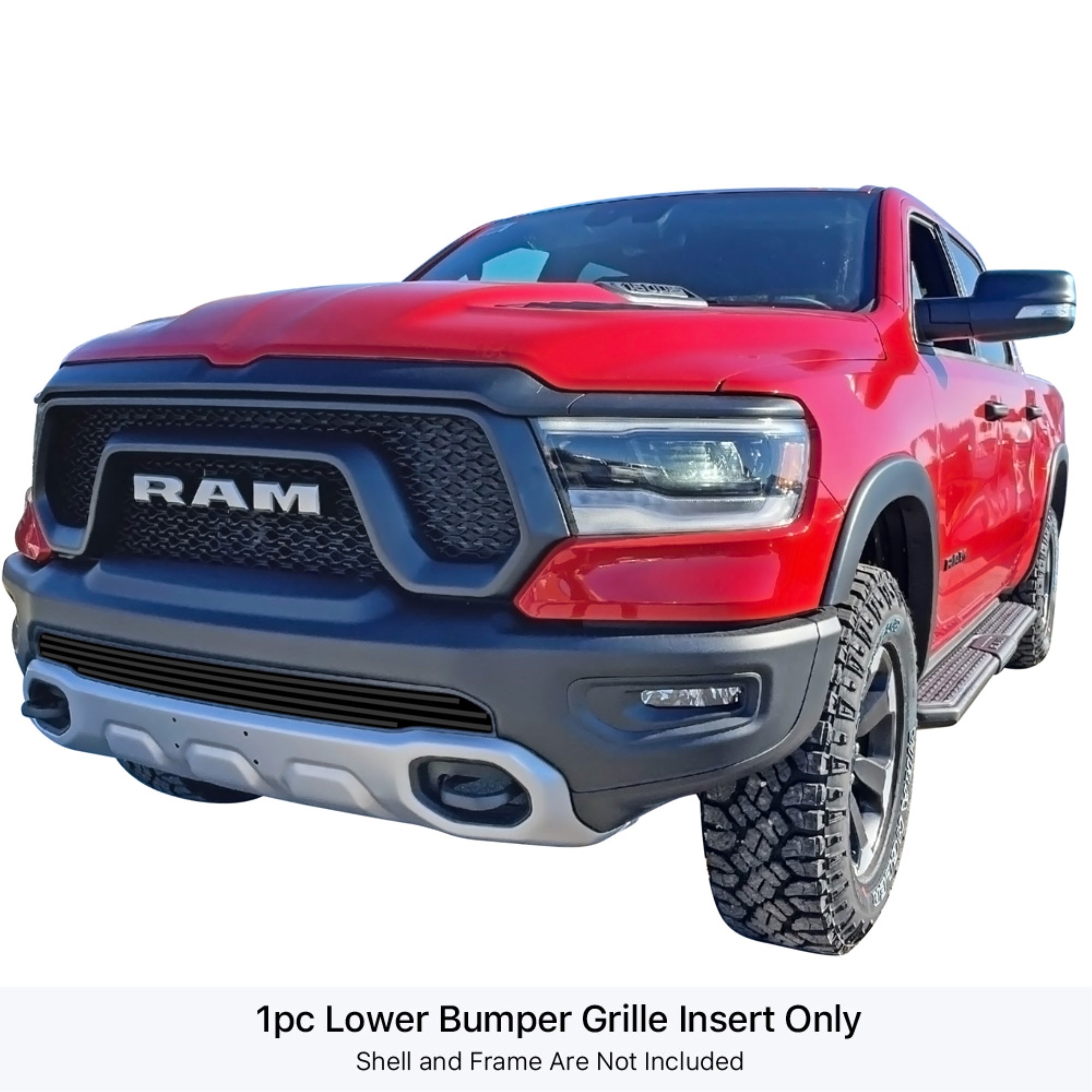 2019-2022 Ram 1500 Rebel Without Front Sensor/ 2021-2022 Ram 1500 Trx Without Front Sensor Stainless Steel Black Powder Coated Finish 8X6 Horizontal Billet Black Stainless Steel Billet Grille