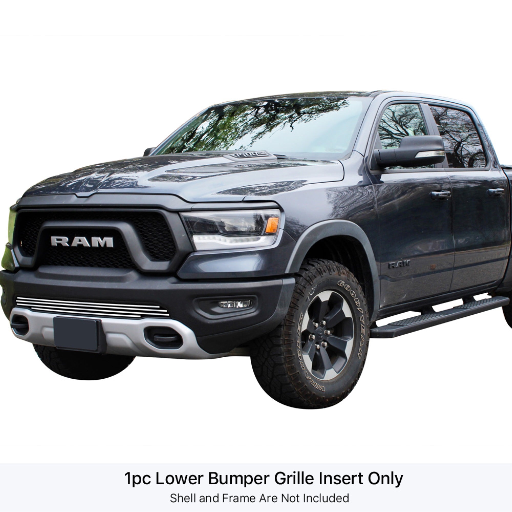 2019-2022 Ram 1500 Rebel Without Front Sensor/ 2021-2022 Ram 1500 Trx Without Front Sensor Stainless Steel Polished Finish 8X6 Horizontal Billet Stainless Steel Billet Grille
