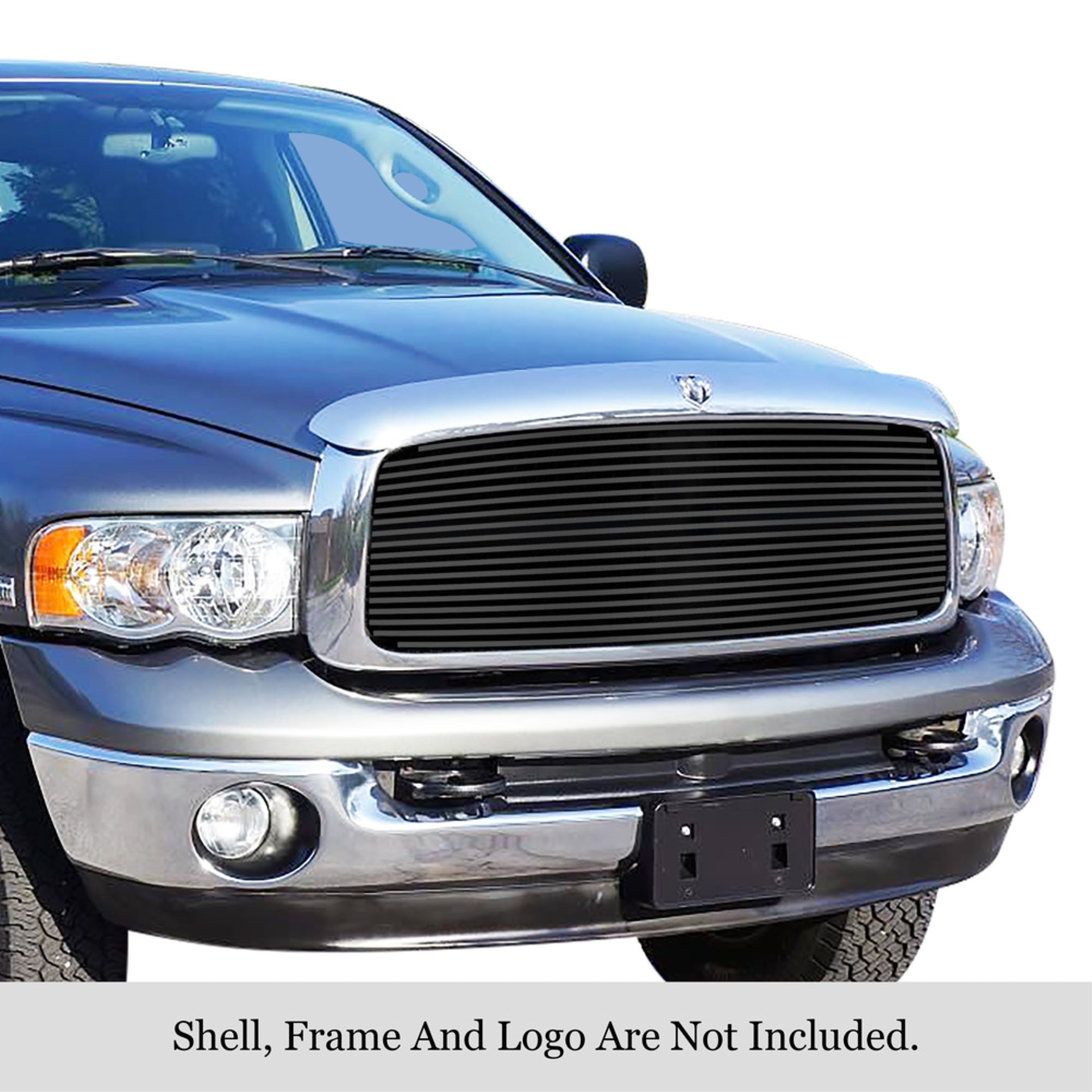 2002-2005 Dodge Ram 2500 /2002-2005 Dodge Ram 3500 /2002-2005 Dodge Ram 1500 Stainless Steel Black Powder Coated Finish 8X6 Horizontal Billet Black Stainless Steel Billet Grille