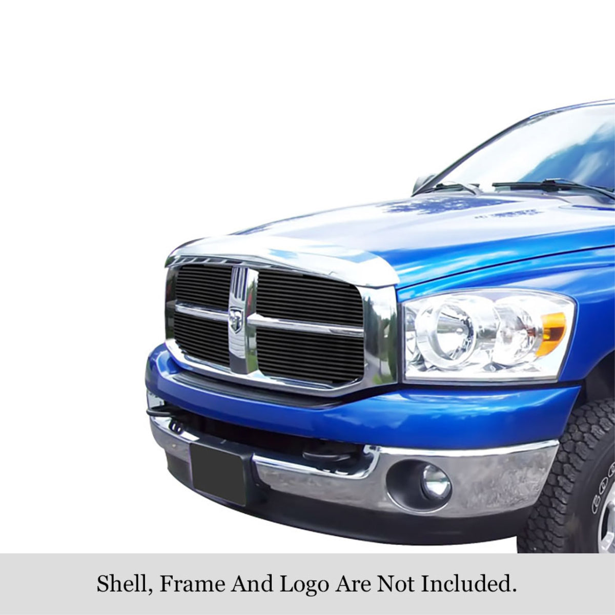 2006-2008 Ram 1500 /2006-2009 Dodge Ram 2500 /2006-2009 Dodge Ram 3500 Stainless Steel Black Powder Coated Finish 8X6 Horizontal Billet Black Stainless Steel Billet Grille