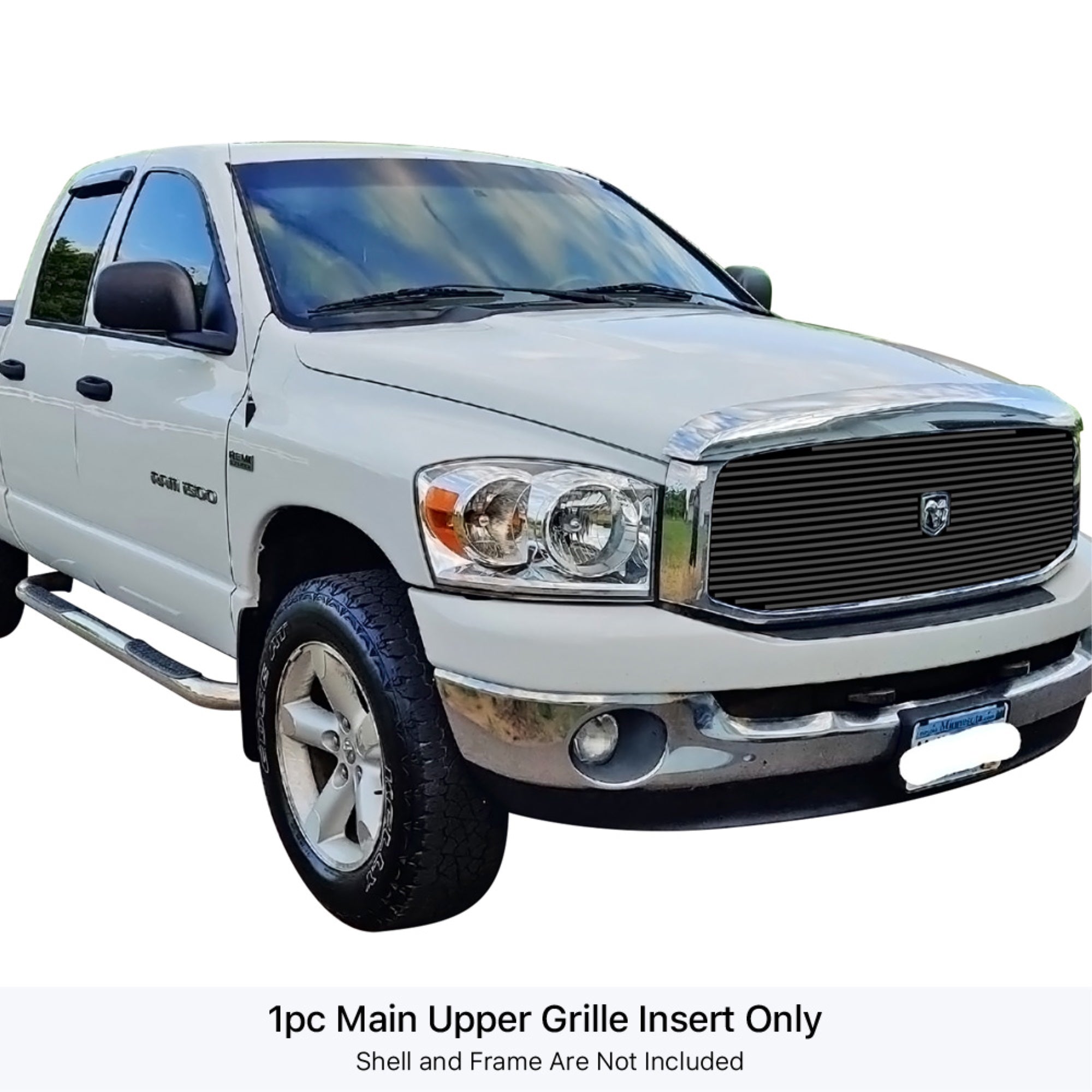 2006-2008 Ram 1500 With Logo Show/2006-2009 Dodge Ram 2500 With Logo Show/2006-2009 Dodge Ram 3500 With Logo Show Stainless Steel Black Powder Coated Finish 8X6 Horizontal Billet Black Stainless Steel Billet Grille