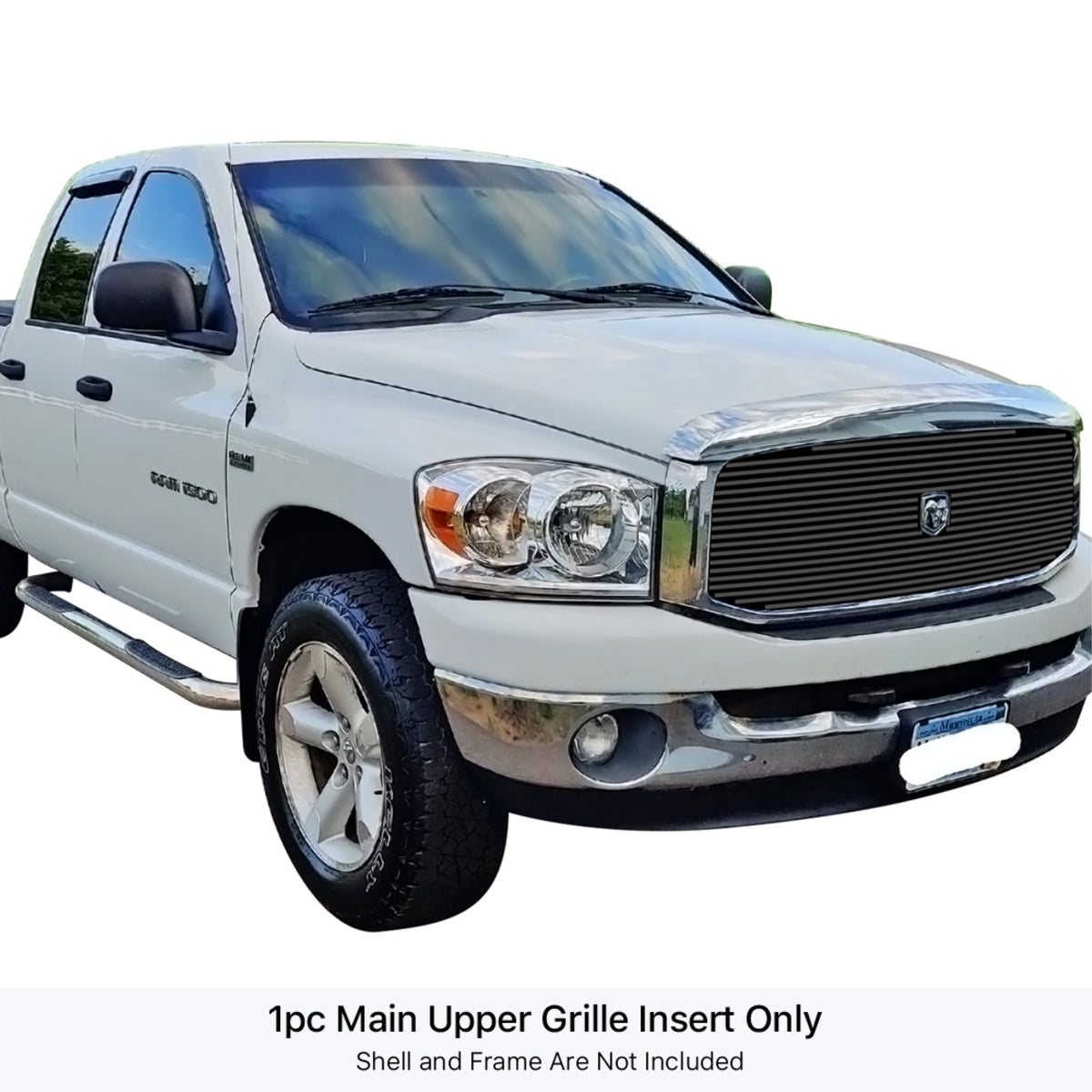 2006-2008 Ram 1500 With Logo Show/2006-2009 Dodge Ram 2500 With Logo Show/2006-2009 Dodge Ram 3500 With Logo Show Stainless Steel Black Powder Coated Finish 8X6 Horizontal Billet Black Stainless Steel Billet Grille