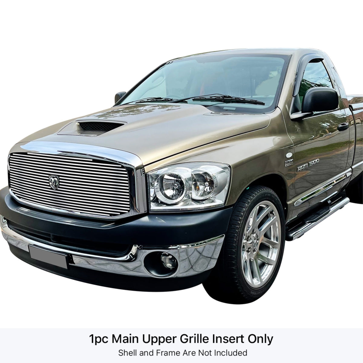 2006-2008 Ram 1500 With Logo Show/2006-2009 Dodge Ram 2500 With Logo Show/2006-2009 Dodge Ram 3500 With Logo Show 304 Stainless Steel Polished Finish 8X6 Horizontal Billet Stainless Steel Billet Grille