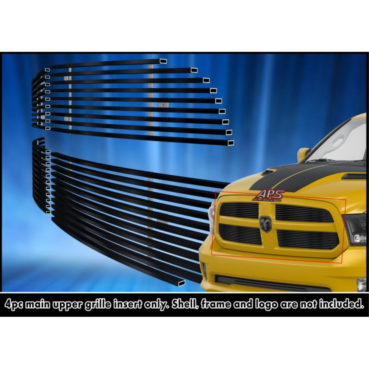 2013-2018 Ram 1500 Honeycomb Style Only/2019-2021 Ram 1500 Classic Honeycomb Style Only Stainless Steel Black Powder Coated Finish 8X6 Horizontal Billet Black Stainless Steel Billet Grille