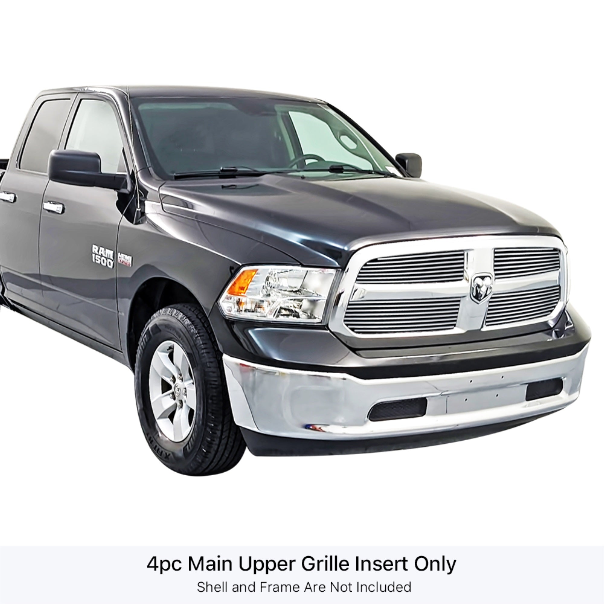 2013-2018 Ram 1500 Honeycomb Style Only/2019-2021 Ram 1500 Classic Honeycomb Style Only 304 Stainless Steel Polished Finish 8X6 Horizontal Billet Stainless Steel Billet Grille