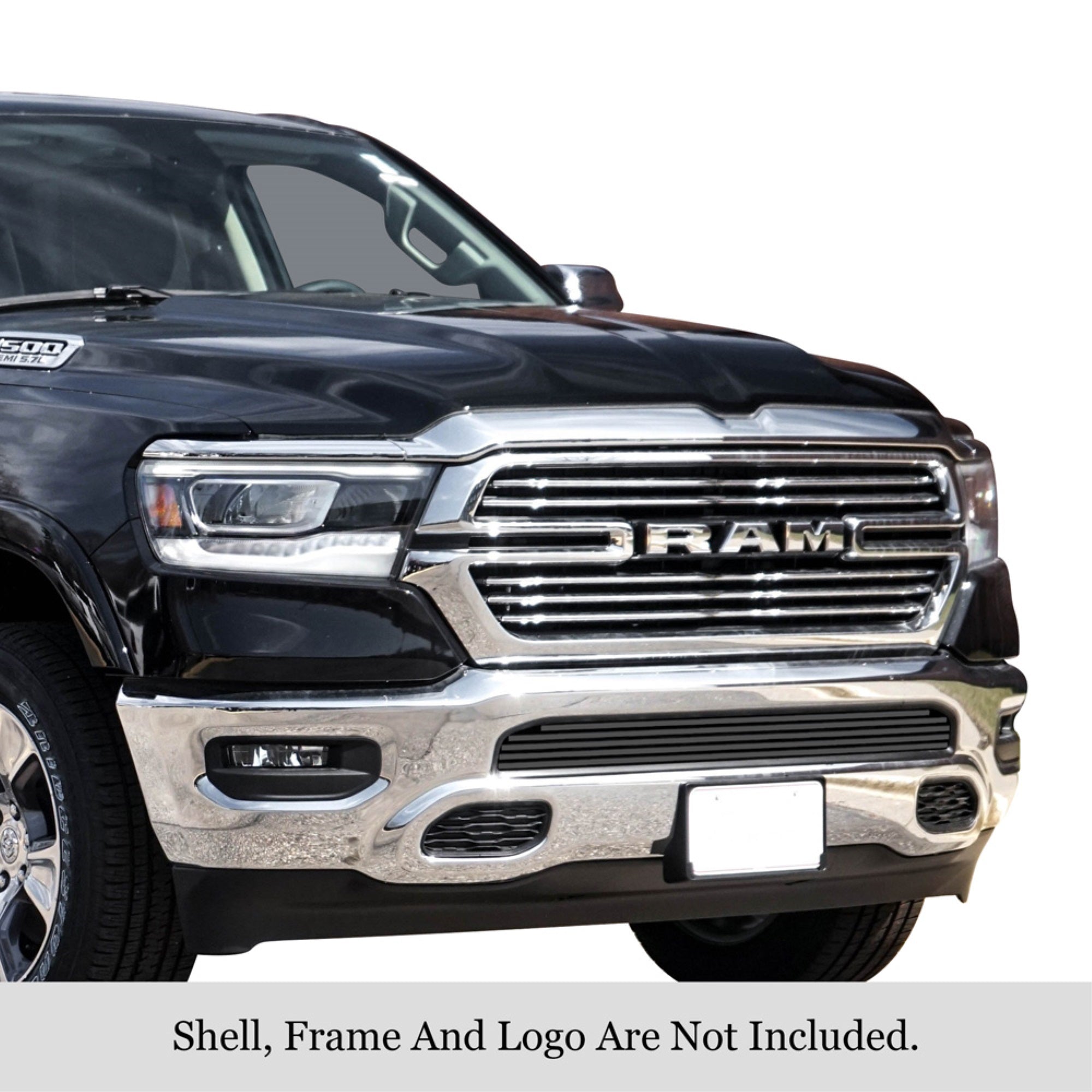2019-2022 Ram 1500 Without Sensor (Excl. 19-21 Ram 1500 Classic, Excl. Rebel And Trx) Stainless Steel Black Powder Coated Finish 8X6 Horizontal Billet Black Stainless Steel Billet Grille