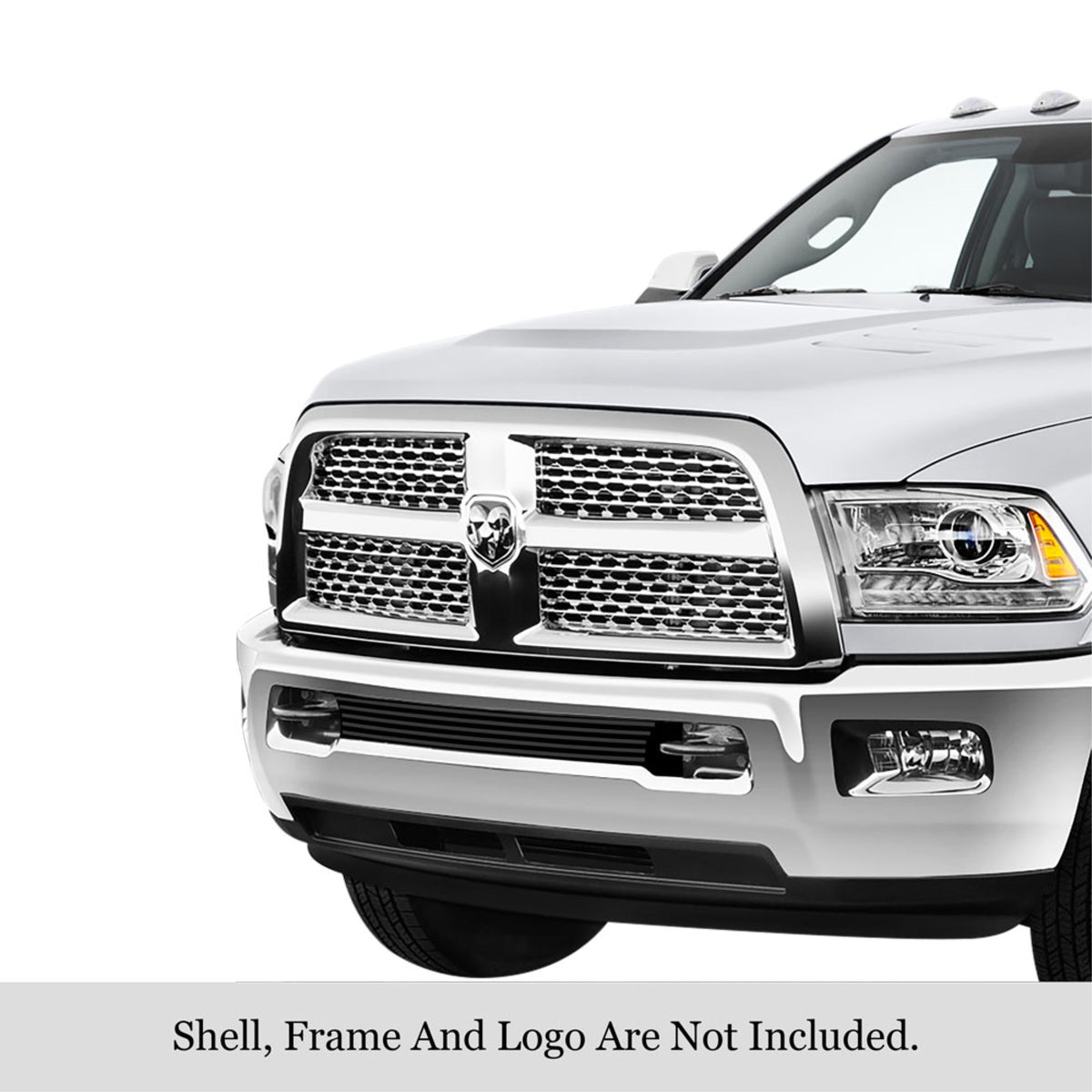 2010-2018 Ram 2500 Tow Hook Show/ 2010-2018 Ram 3500 Tow Hook Show Stainless Steel Black Powder Coated Finish 8X6 Horizontal Billet Black Stainless Steel Billet Grille