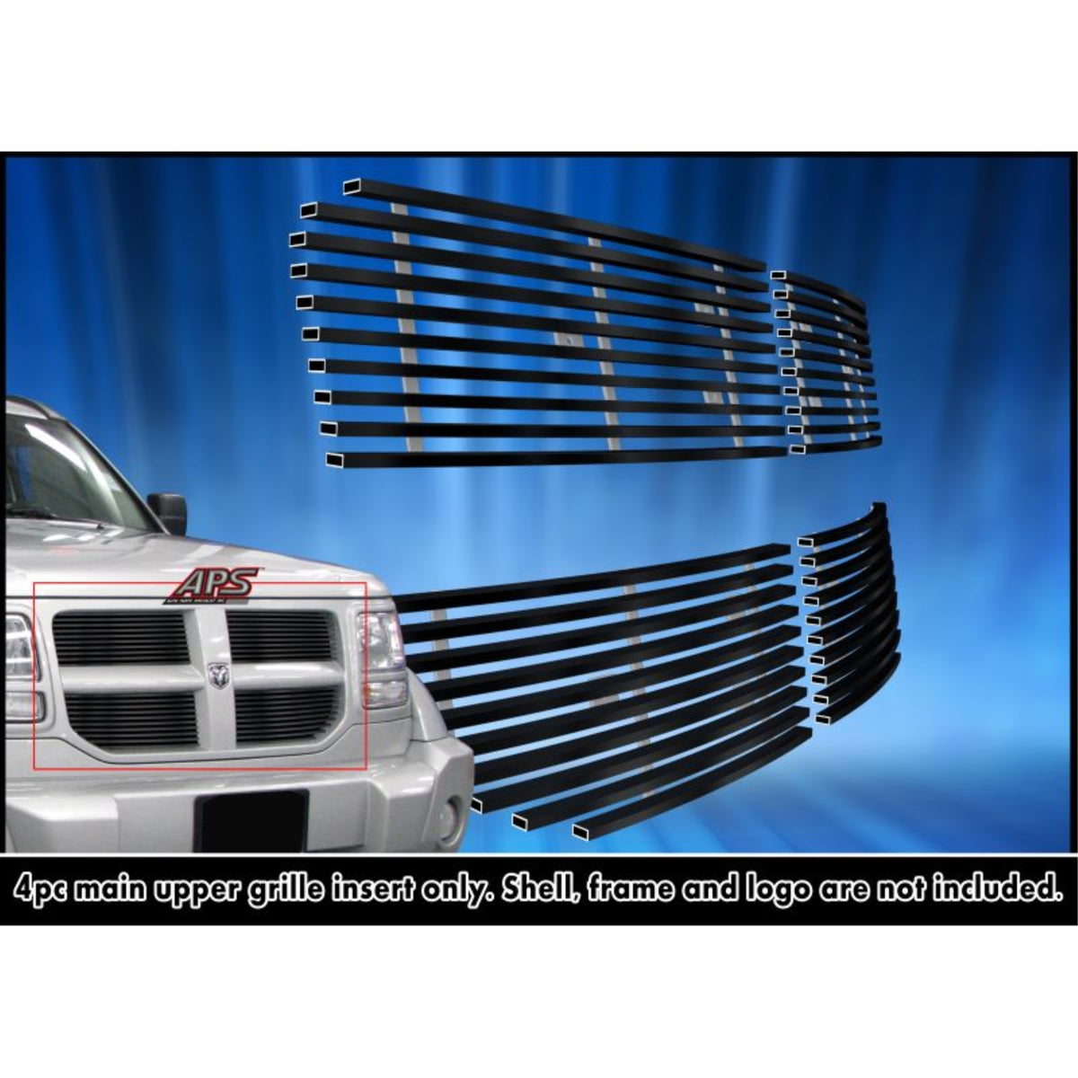 2007-2011 Dodge Nitro Stainless Steel Black Powder Coated Finish 8X6 Horizontal Billet Black Stainless Steel Billet Grille