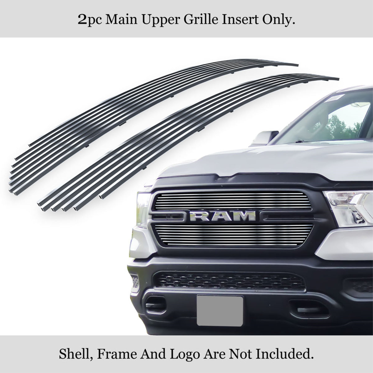 2019-2022 Ram 1500 Only For Tradesman (Excl. 19-21 Ram 1500 Classic) 304 Stainless Steel Polished Finish 8X6 Horizontal Billet Stainless Steel Billet Grille