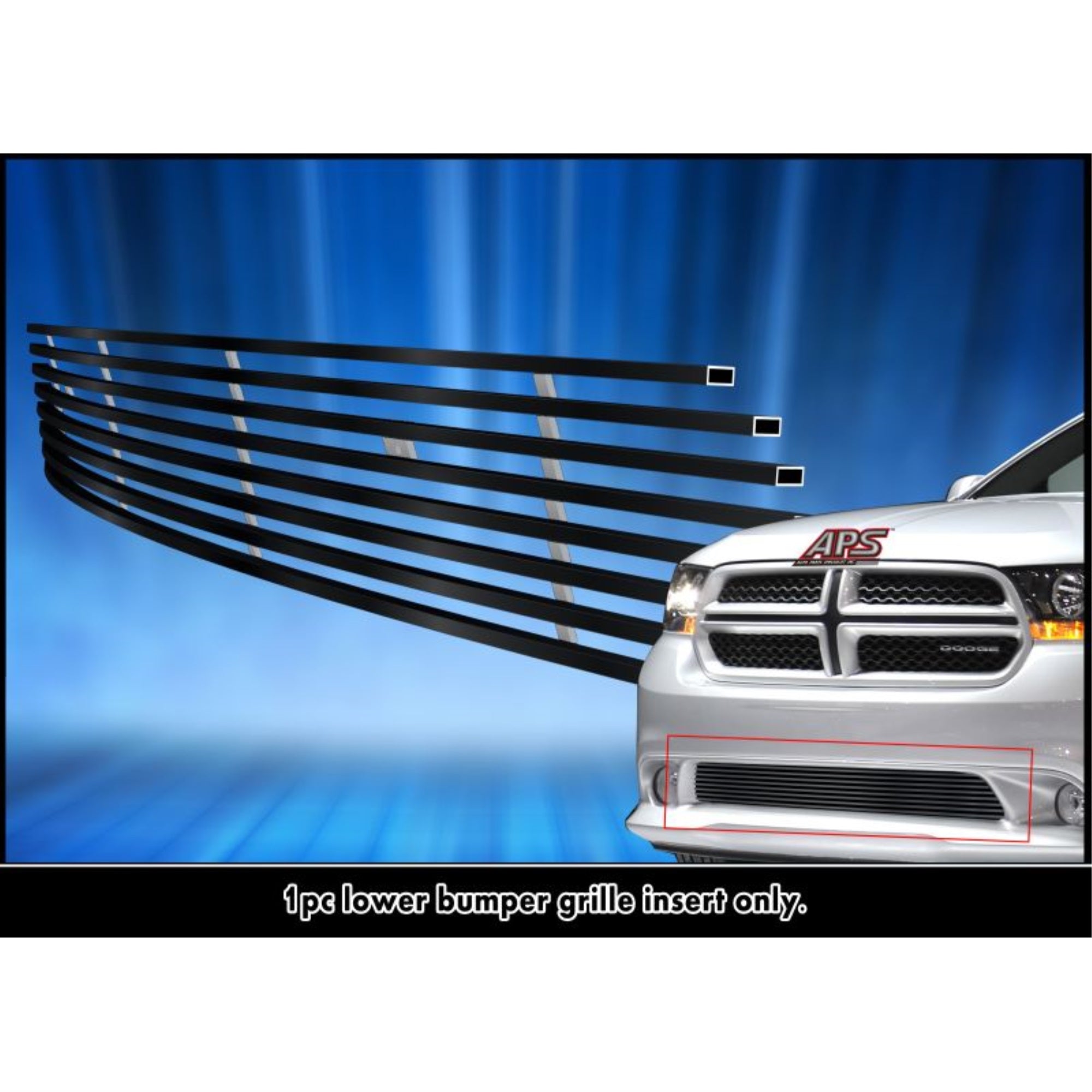 2011-2013 Dodge Durango (Tow Hook Must Be Removed) Stainless Steel Black Powder Coated Finish 8X6 Horizontal Billet Black Stainless Steel Billet Grille