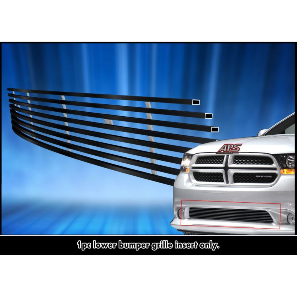 2011-2013 Dodge Durango (Tow Hook Must Be Removed) Stainless Steel Black Powder Coated Finish 8X6 Horizontal Billet Black Stainless Steel Billet Grille