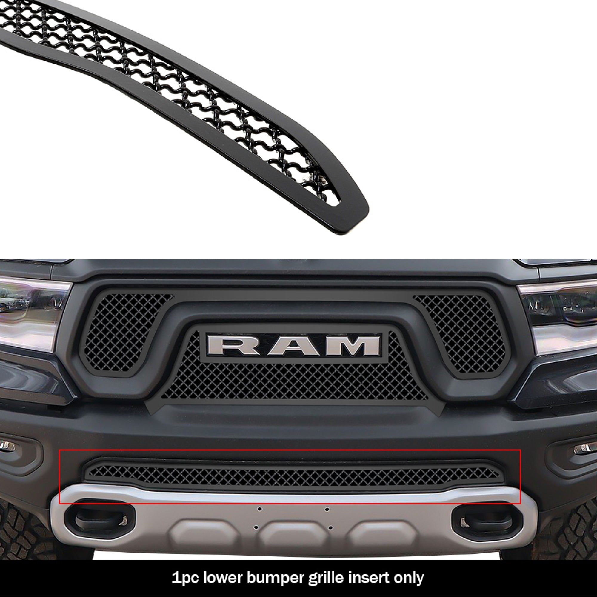 2019-2022 Ram 1500 Rebel Without Front Sensor/ 2021-2022 Ram 1500 Trx Without Front Sensor Stainless Steel Black Powder Coated Finish 2.5Mm Wire Mesh Black Wire Mesh Grille