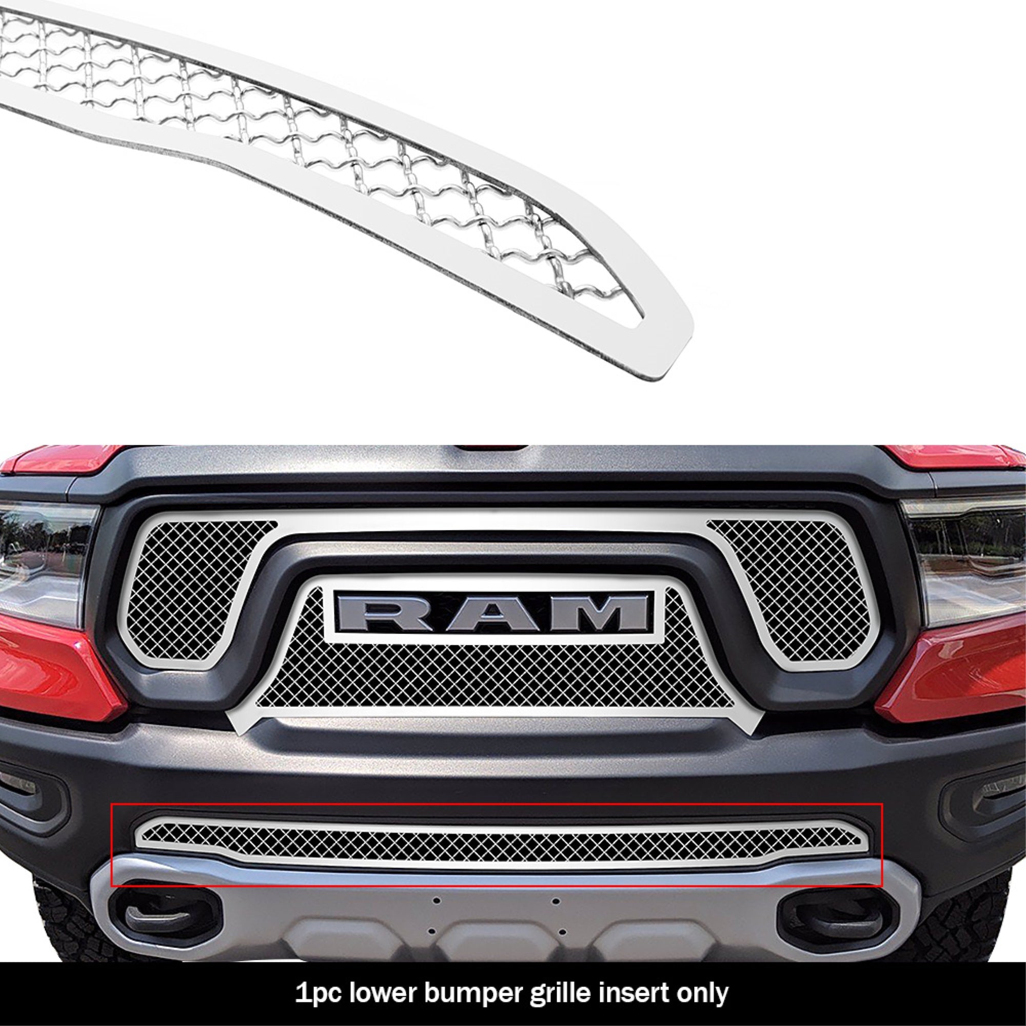2019-2022 Ram 1500 Rebel Without Front Sensor/ 2021-2022 Ram 1500 Trx Without Front Sensor Stainless Steel Chrome Finish 2.5Mm Wire Mesh Mesh Grille