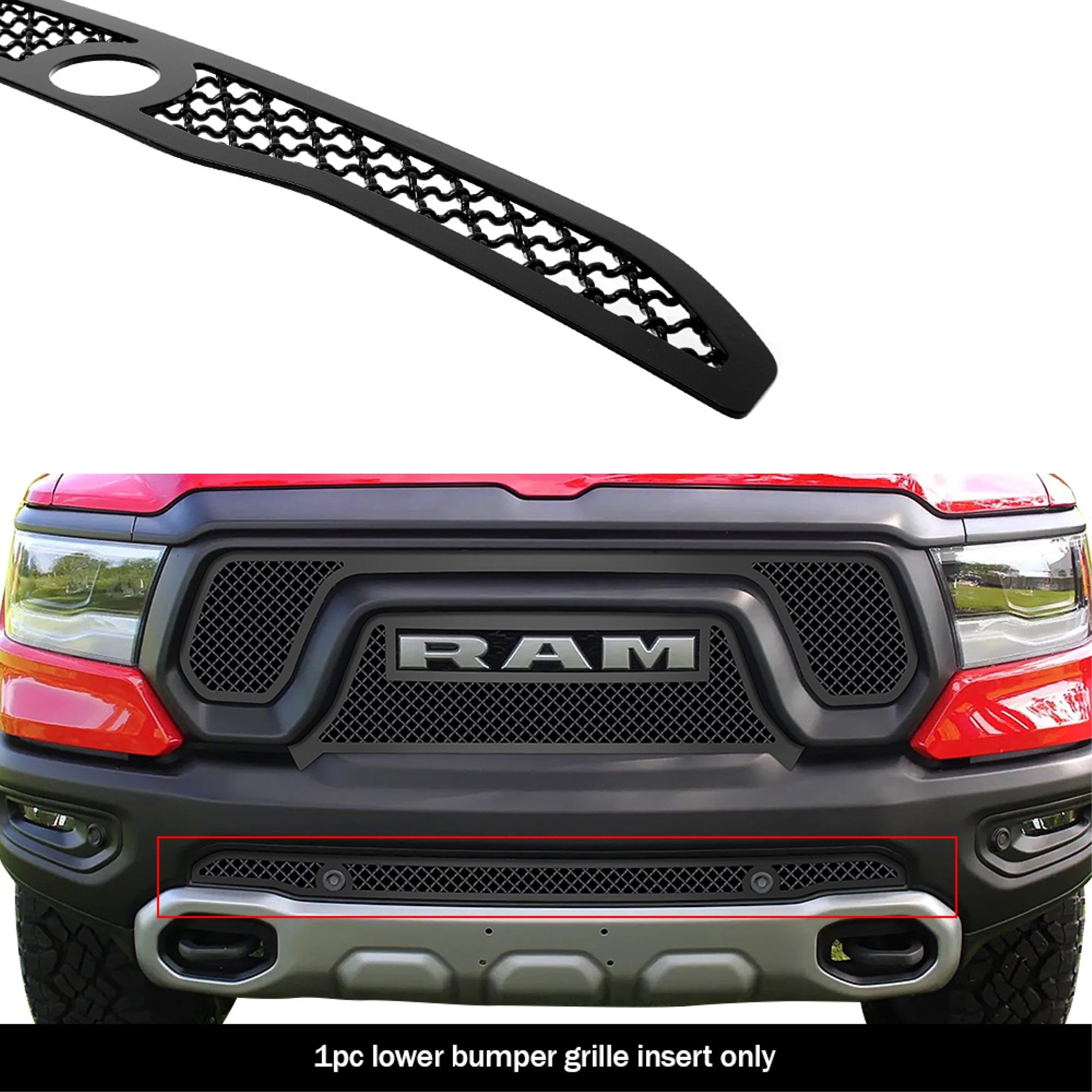 2019-2022 Ram 1500 Rebel With Front Sensor/ 2021-2022 Ram 1500 Trx With Front Sensor Stainless Steel Black Powder Coated Finish 2.5Mm Wire Mesh Black Wire Mesh Grille