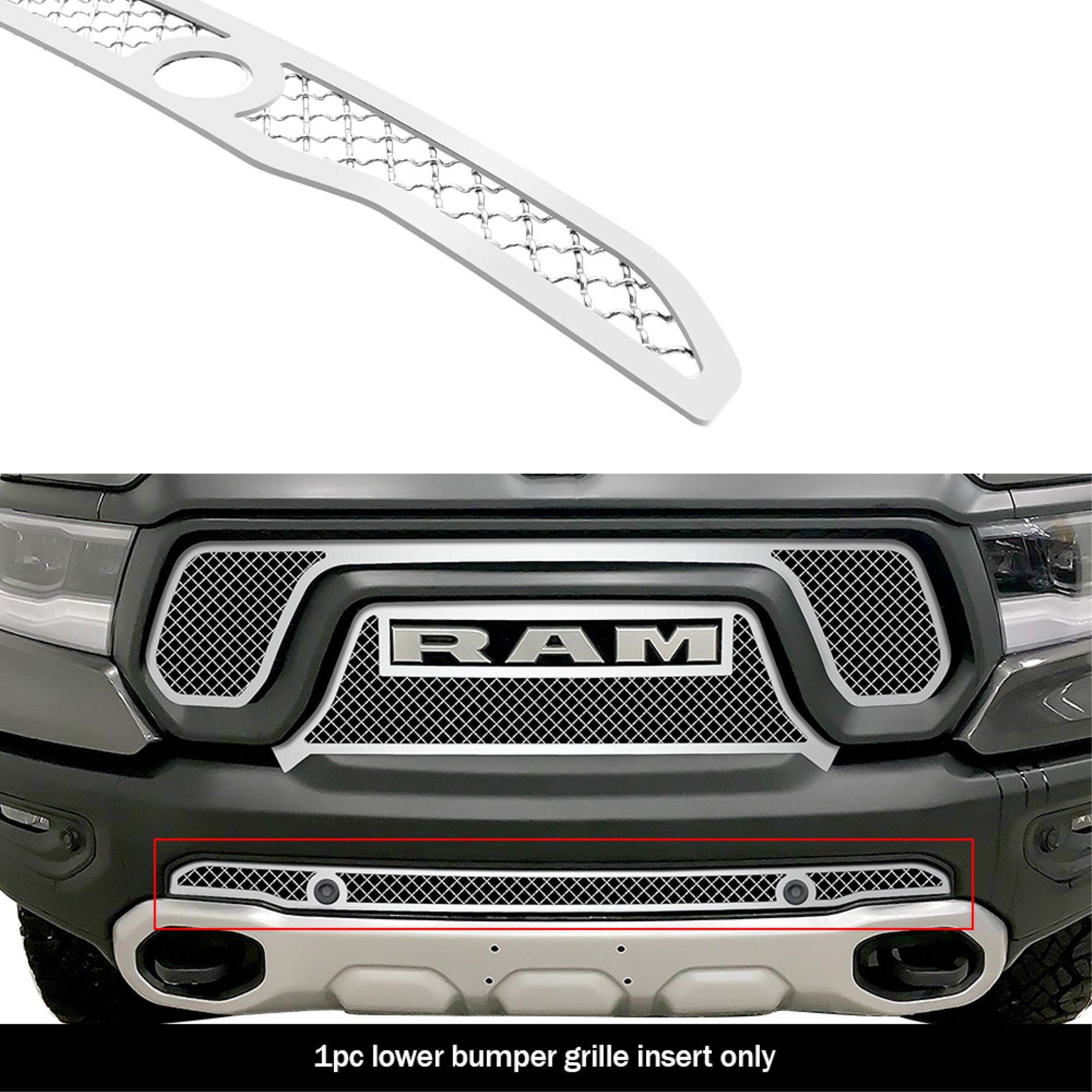 2019-2022 Ram 1500 Rebel With Front Sensor/ 2021-2022 Ram 1500 Trx With Front Sensor Stainless Steel Chrome Finish 2.5Mm Wire Mesh Mesh Grille