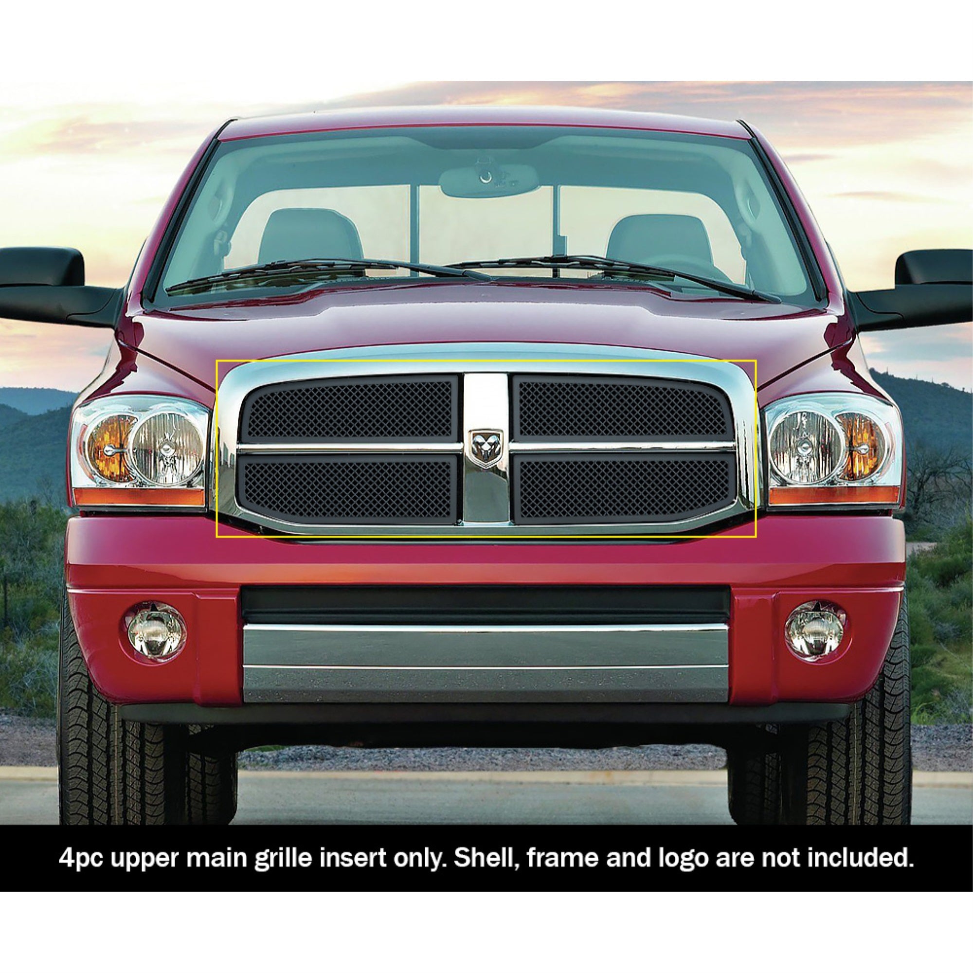 2006-2008 Ram 1500 /2006-2009 Dodge Ram 2500 /2006-2009 Dodge Ram 3500 Stainless Steel Black Powder Coated Finish 1.8 Mm Wire Mesh Black Wire Mesh Grille