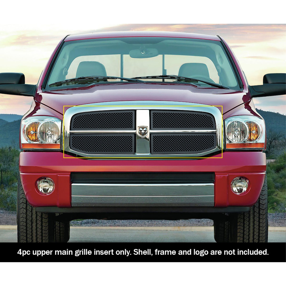 2006-2008 Ram 1500 /2006-2009 Dodge Ram 2500 /2006-2009 Dodge Ram 3500 Stainless Steel Black Powder Coated Finish 1.8 Mm Wire Mesh Black Wire Mesh Grille