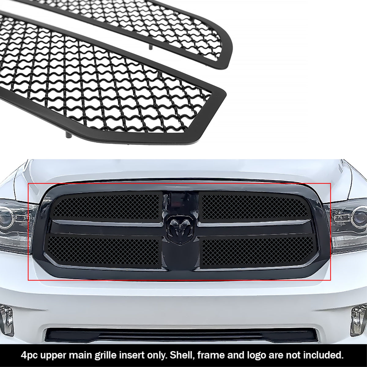 2013-2018 Ram 1500 Honeycomb Style Only/2019-2021 Ram 1500 Classic Honeycomb Style Only Stainless Steel Black Powder Coated Finish 2.5Mm Wire Mesh Black Wire Mesh Grille