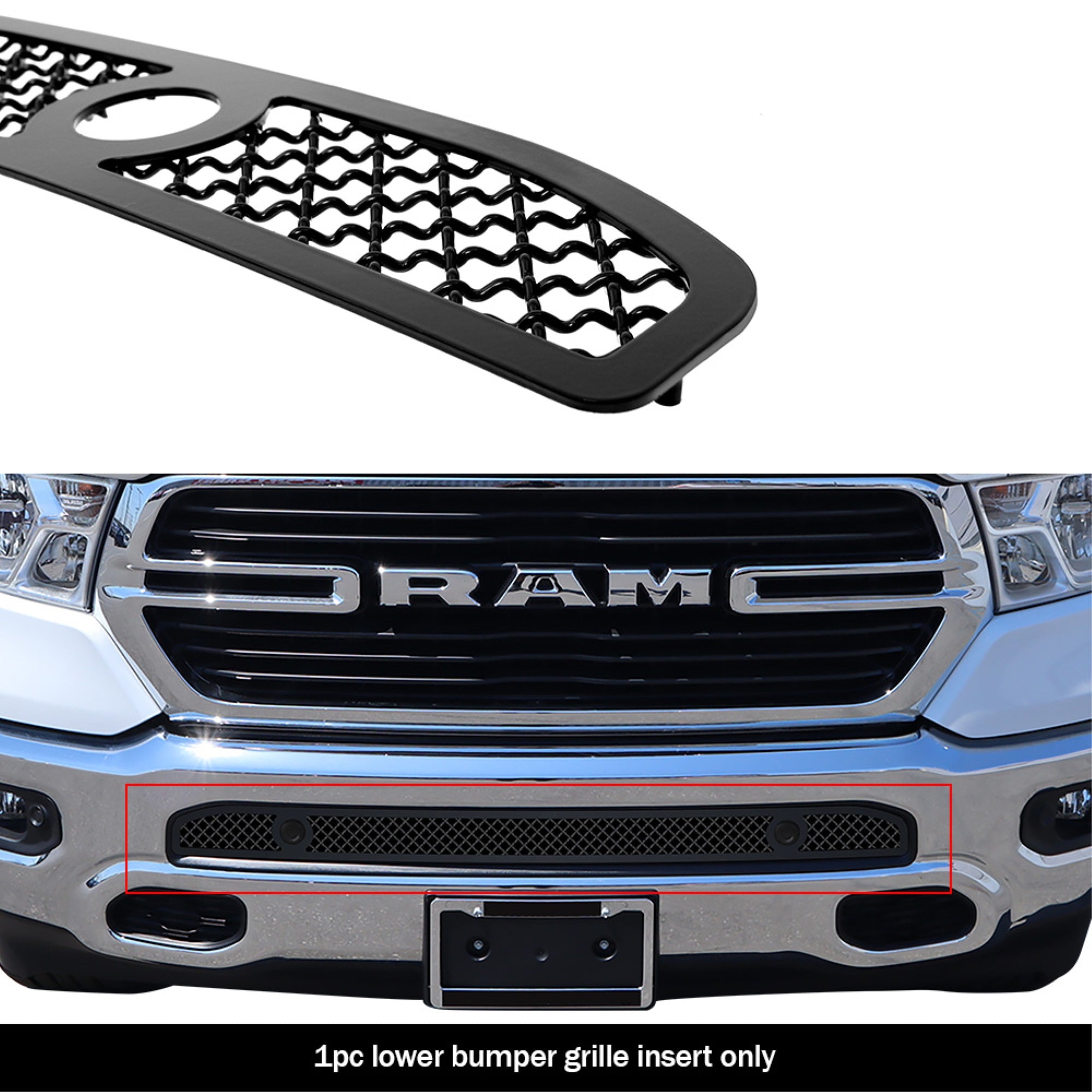 2019-2022 Ram 1500 With Sensor (Excl. 19-21 Ram 1500 Classic, Excl. Rebel And Trx) Stainless Steel Black Powder Coated Finish 2.5Mm Wire Mesh Black Wire Mesh Grille