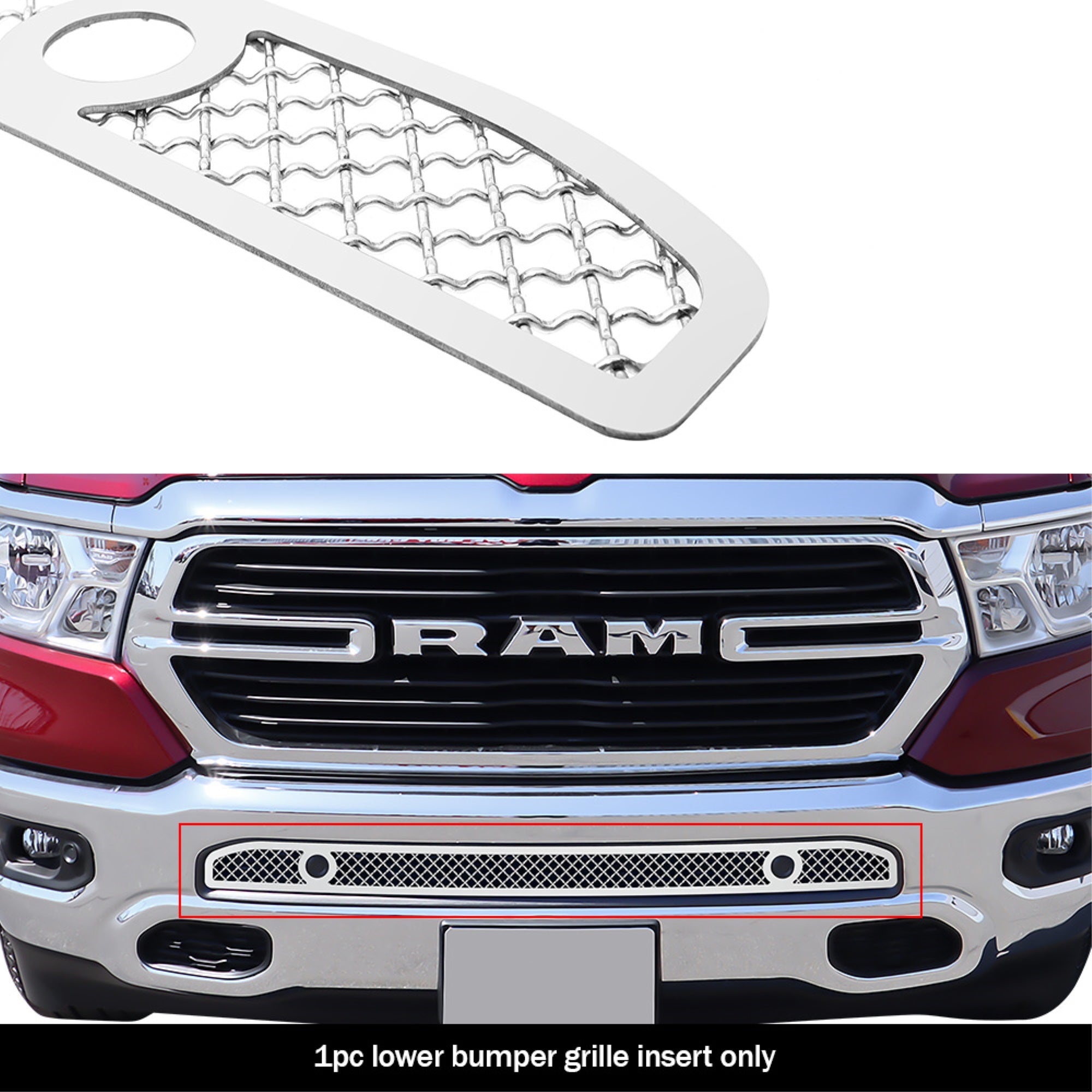 2019-2022 Ram 1500 With Sensor (Excl. 19-21 Ram 1500 Classic, Excl. Rebel And Trx) Stainless Steel Chrome Finish 2.5Mm Wire Mesh Mesh Grille