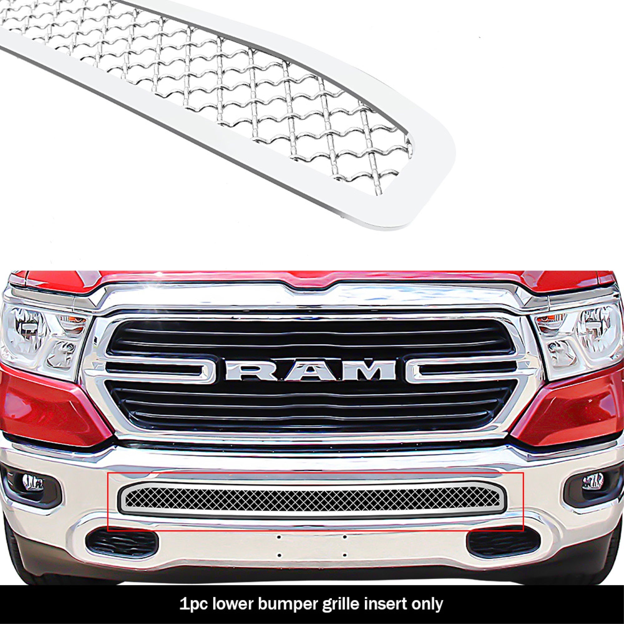 2019-2022 Ram 1500 Without Sensor (Excl. 19-21 Ram 1500 Classic, Excl. Rebel And Trx) Stainless Steel Chrome Finish 2.5Mm Wire Mesh Mesh Grille