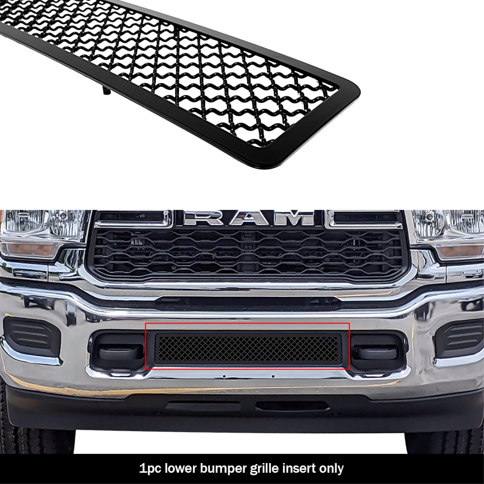 2019-2022 Ram 2500 Without Sensor /2019-2022 Ram 3500 Without Sensor Stainless Steel Black Powder Coated Finish 2.5Mm Wire Mesh Black Wire Mesh Grille