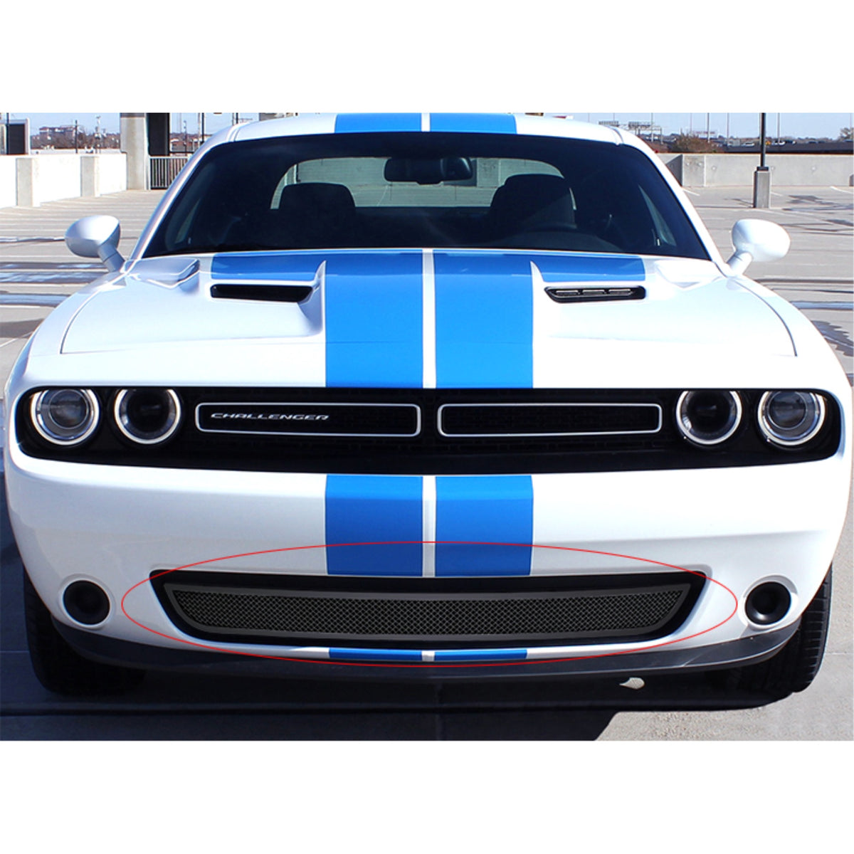 2015-2022 Dodge Challenger Without Adaptive Cruise Control Not For Srt Or R/T Scat Pack Widebody Models Stainless Steel Black Powder Coated Finish 1.8 Mm Wire Mesh Black Wire Mesh Grille