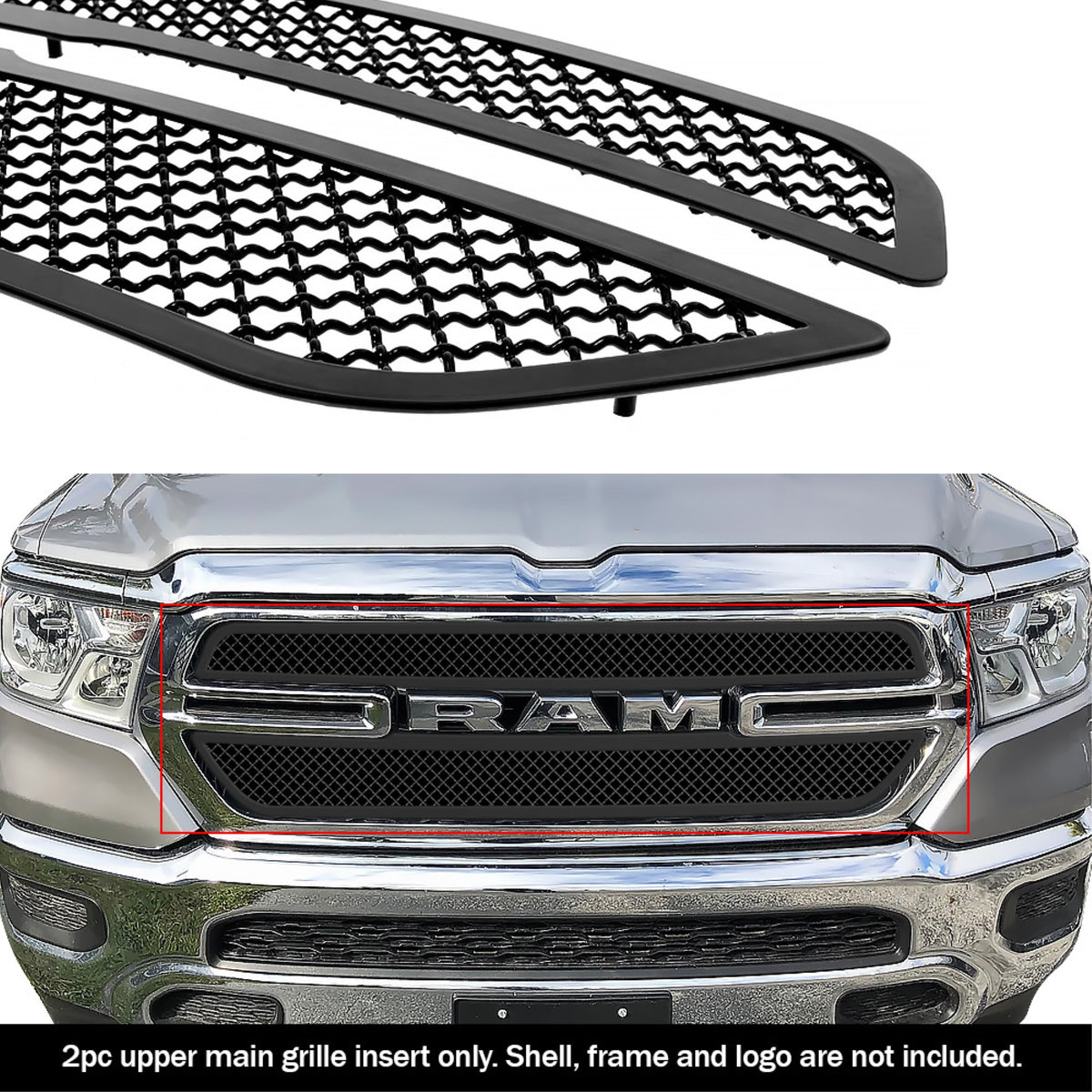 2019-2022 Ram 1500 Only For Tradesman (Excl. 19-21 Ram 1500 Classic) Stainless Steel Black Powder Coated Finish 2.5 Mm Wire Mesh Black Wire Mesh Grille