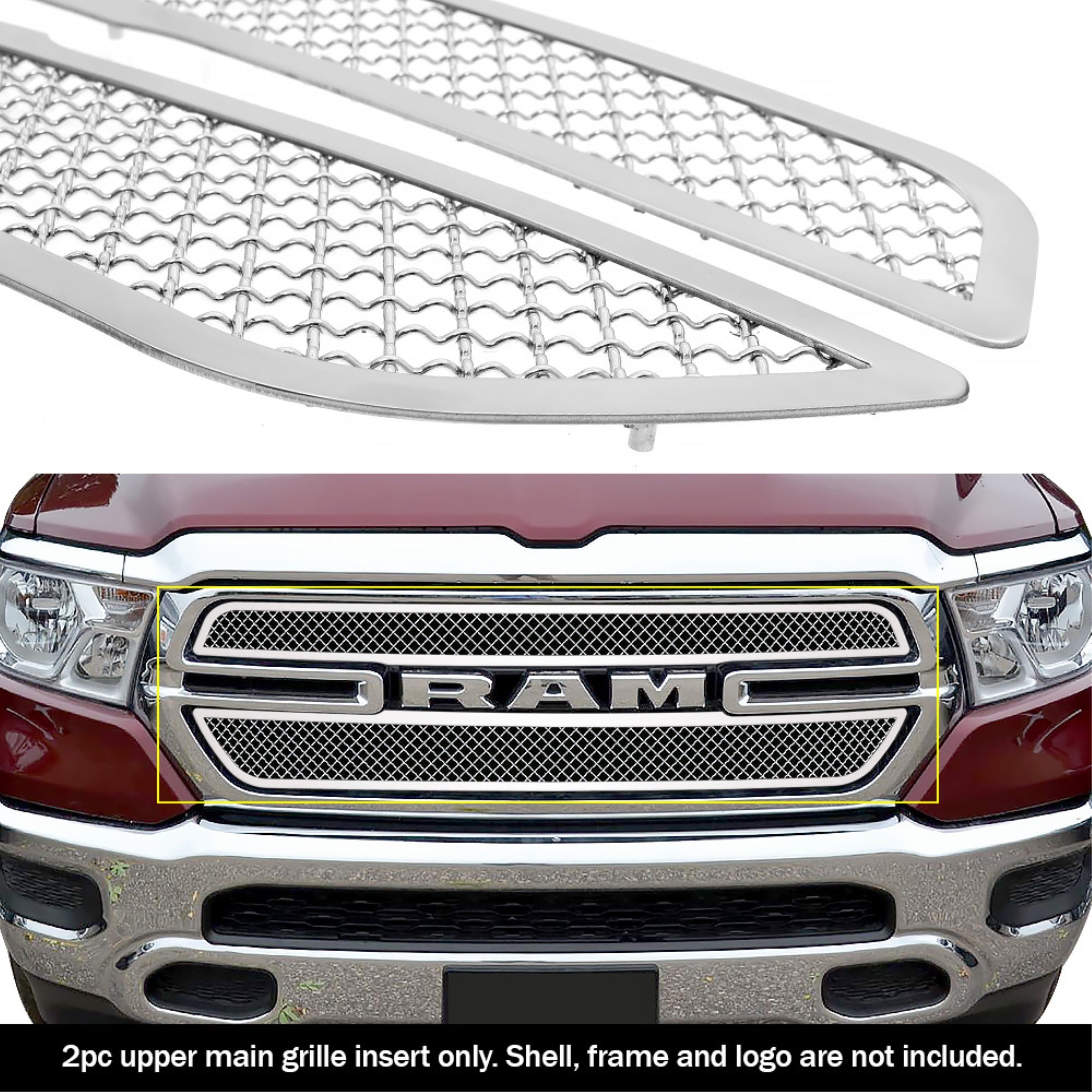 2019-2022 Ram 1500 Only For Tradesman (Excl. 19-21 Ram 1500 Classic) Stainless Steel Polished Finish 2.5 Mm Wire Mesh Mesh Grille