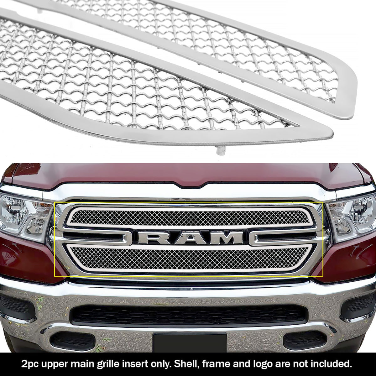 2019-2022 Ram 1500 Only For Tradesman (Excl. 19-21 Ram 1500 Classic) Stainless Steel Polished Finish 2.5 Mm Wire Mesh Mesh Grille