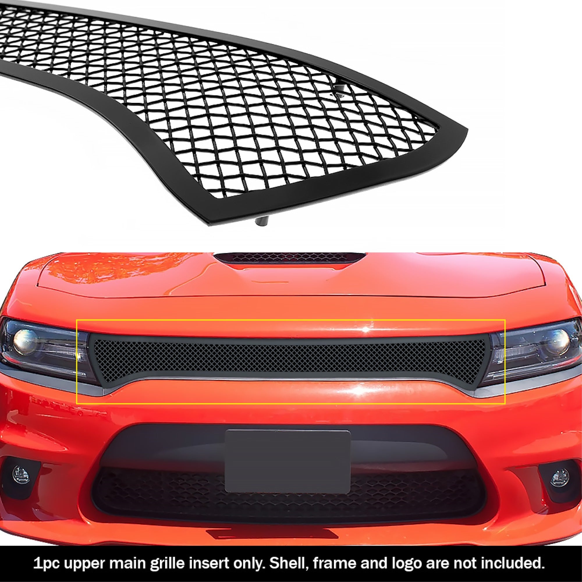 Stainless Steel Main Upper Black Wire Mesh Grille 2015-2018 Dodge Charger (Only for Daytona and RT SCAT pack and Daytona 392 and SRT 392 and SRT Hellcat) / 2019 Dodge Charger Only for GT and RT