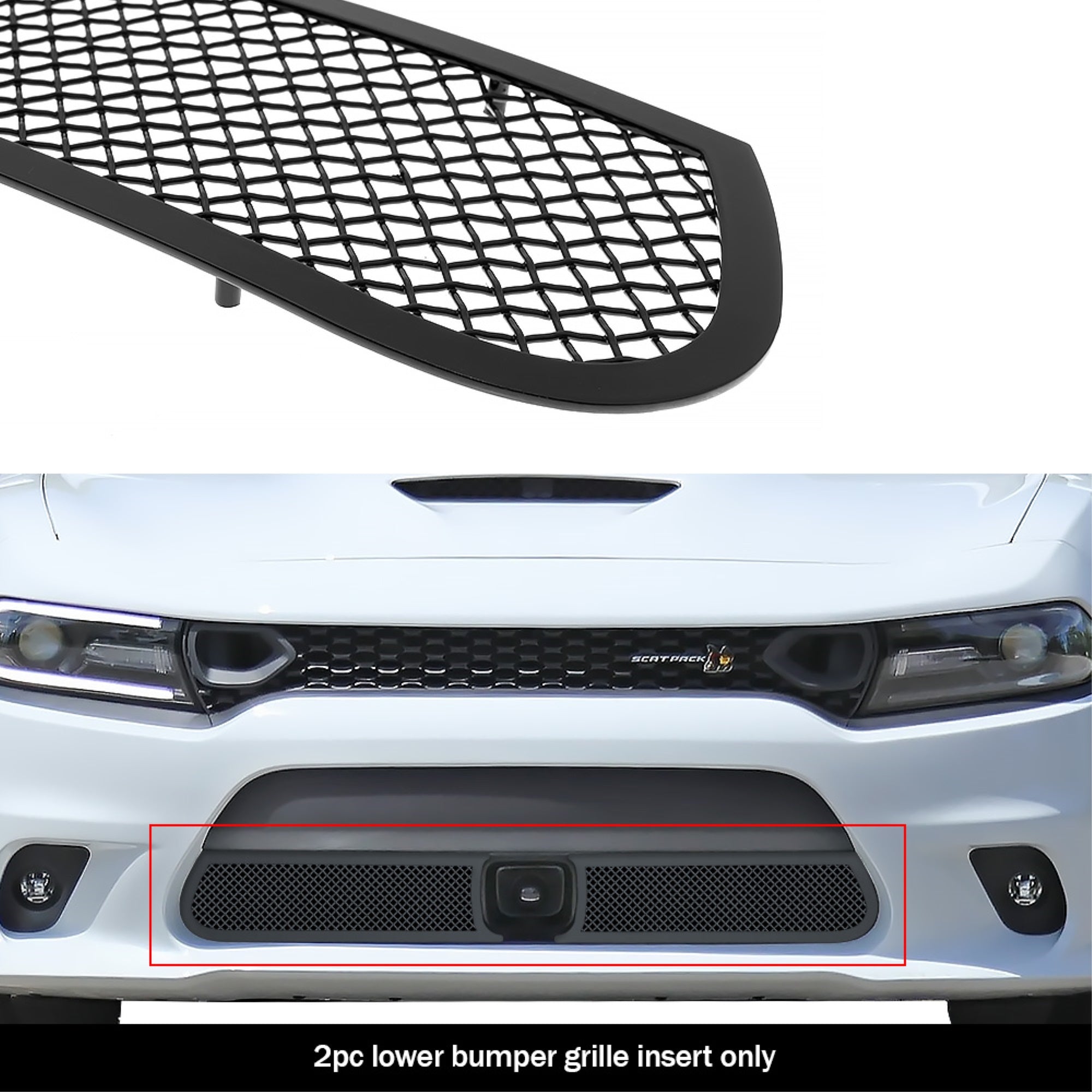 Stainless Steel Lower Bumper Black Wire Mesh Grille 2015-2018 Dodge Charger With Adaptive Cruise Control (Only for Daytona and RT SCAT pack and Daytona 392 and SRT 392 and SRT Hellcat) / 2019 Dodge Charger With Adaptive Cruise Control (Only for GT and RT)