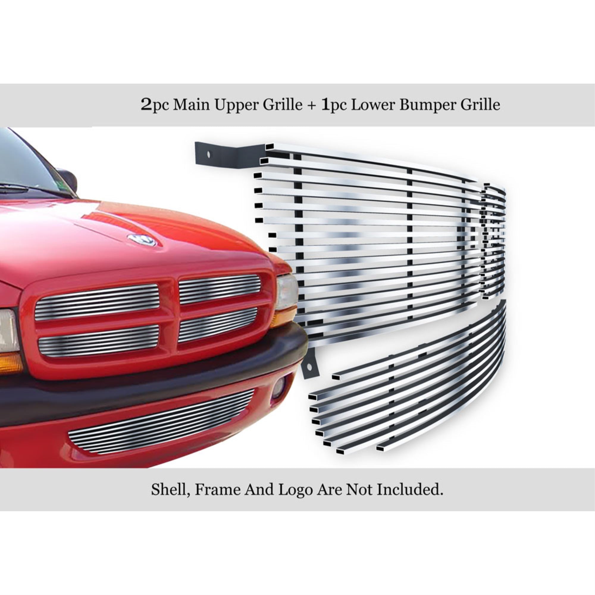 1997-2004 Dodge Dakota /1997-2003 Dodge Durango 304 Stainless Steel Polished Finish 8X6 Horizontal Billet Stainless Steel Billet Grille