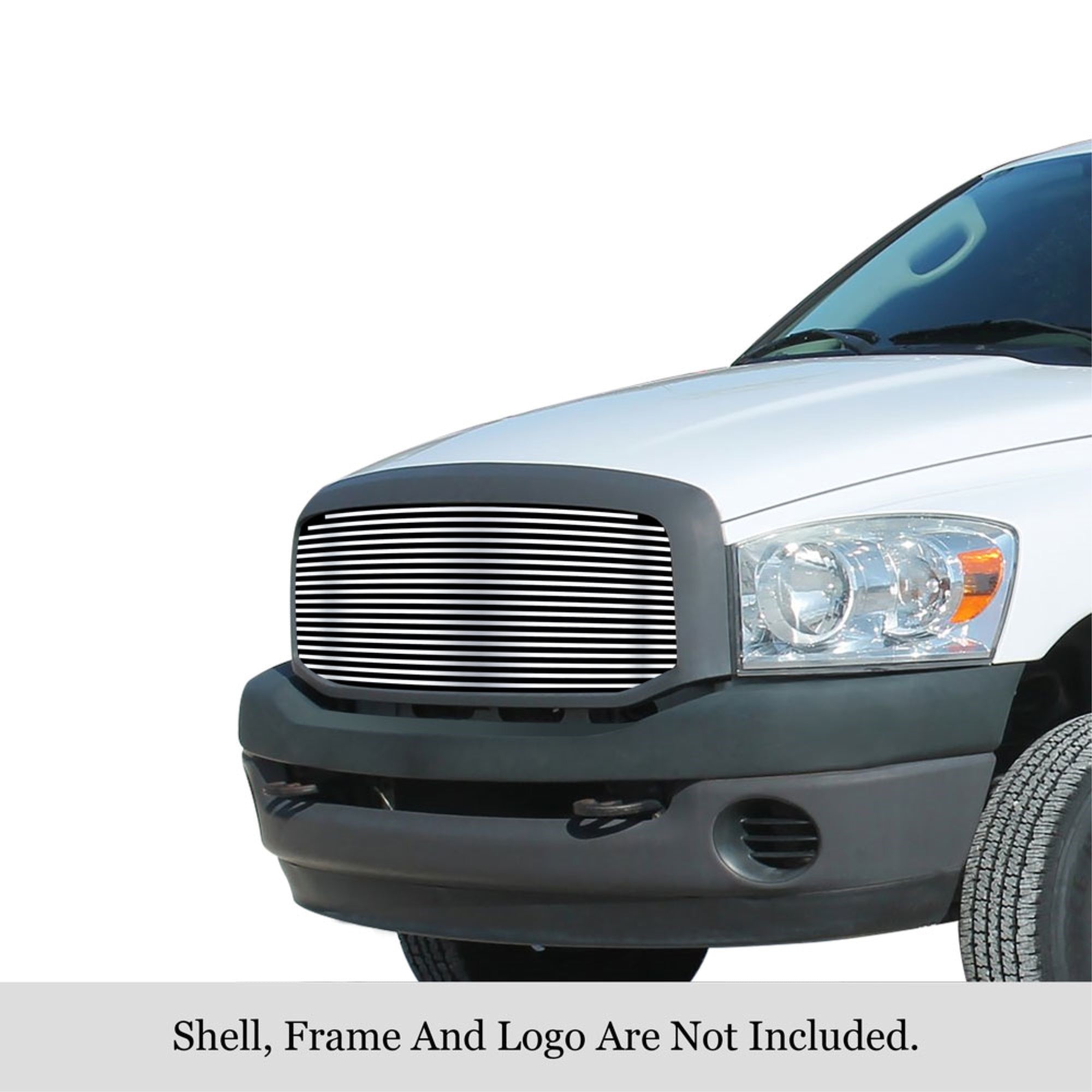 2006-2008 Ram 1500 /2006-2009 Dodge Ram 2500 /2006-2009 Dodge Ram 3500 304 Stainless Steel Polished Finish 8X6 Horizontal Billet Stainless Steel Billet Grille