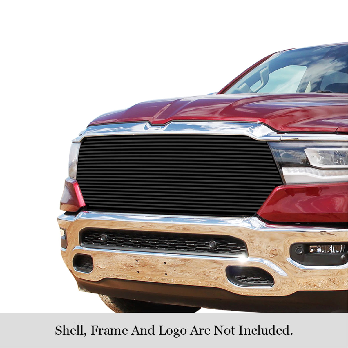 2019-2022 Ram 1500 Laramie/Lone Star/Big Horn/Tradesman (Excl. 19-21 Ram 1500 Classic, Excl. Laramie Limited) Stainless Steel Black Powder Coated Finish 8X6 Horizontal Billet Black Stainless Steel Billet Grille