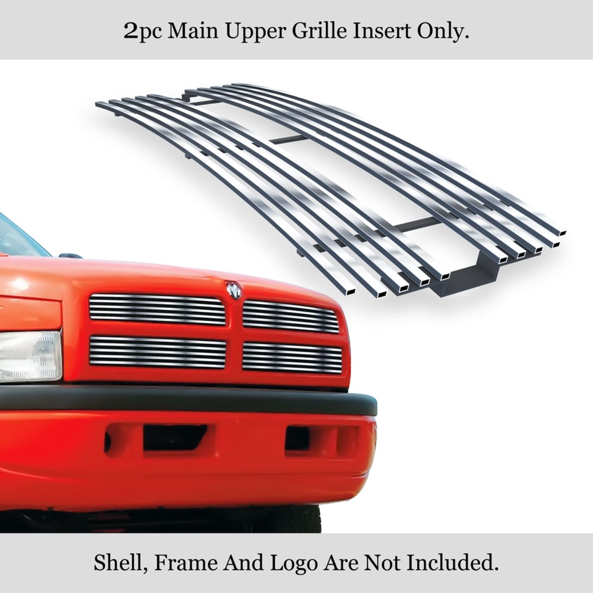1994-2001 Dodge Ram Not For Sport 304 Stainless Steel Polished Finish 8X6 Horizontal Billet Stainless Steel Billet Grille