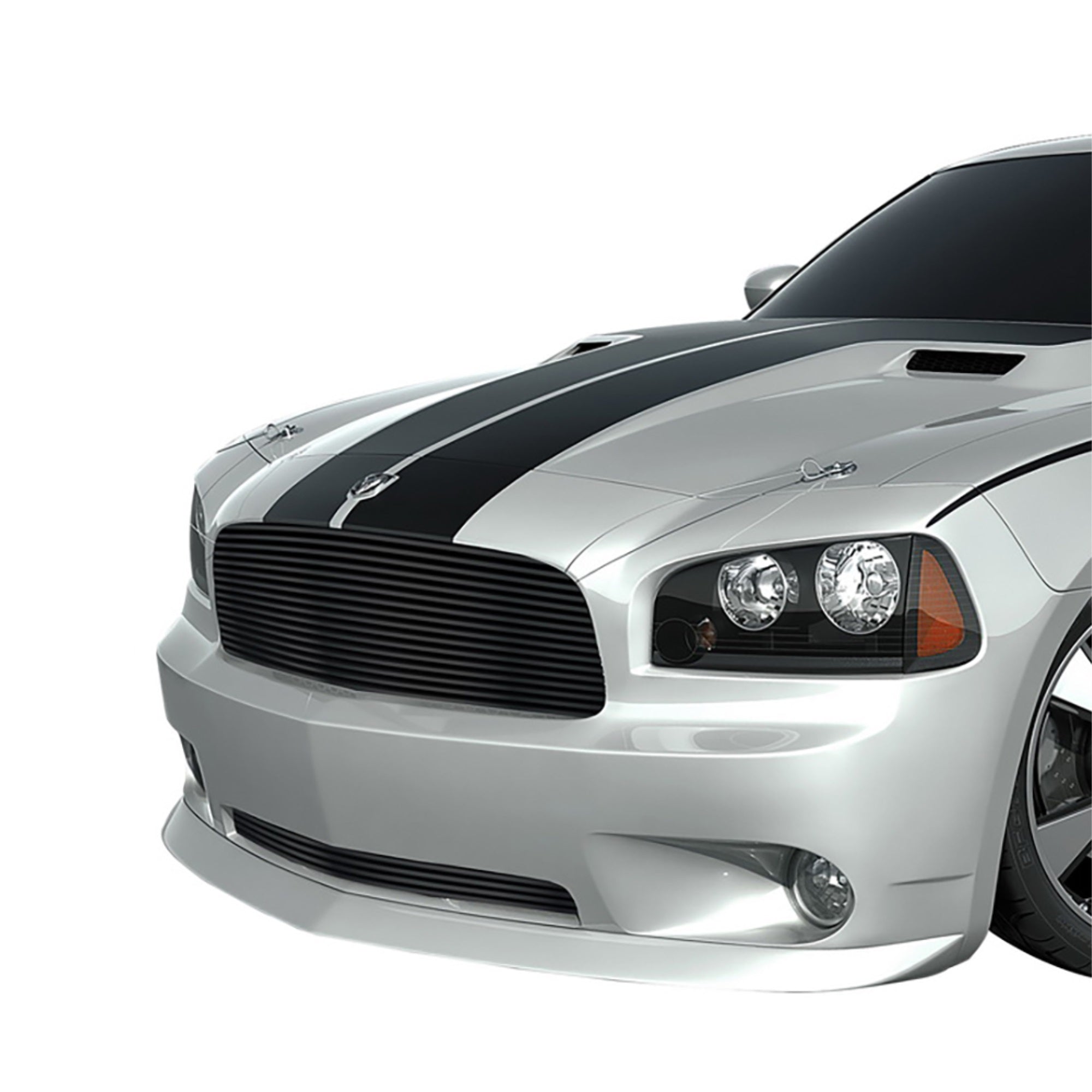 2005-2010 Dodge Charger Not For Srt8 Stainless Steel Black Powder Coated Finish 8X6 Horizontal Billet Black Stainless Steel Billet Grille