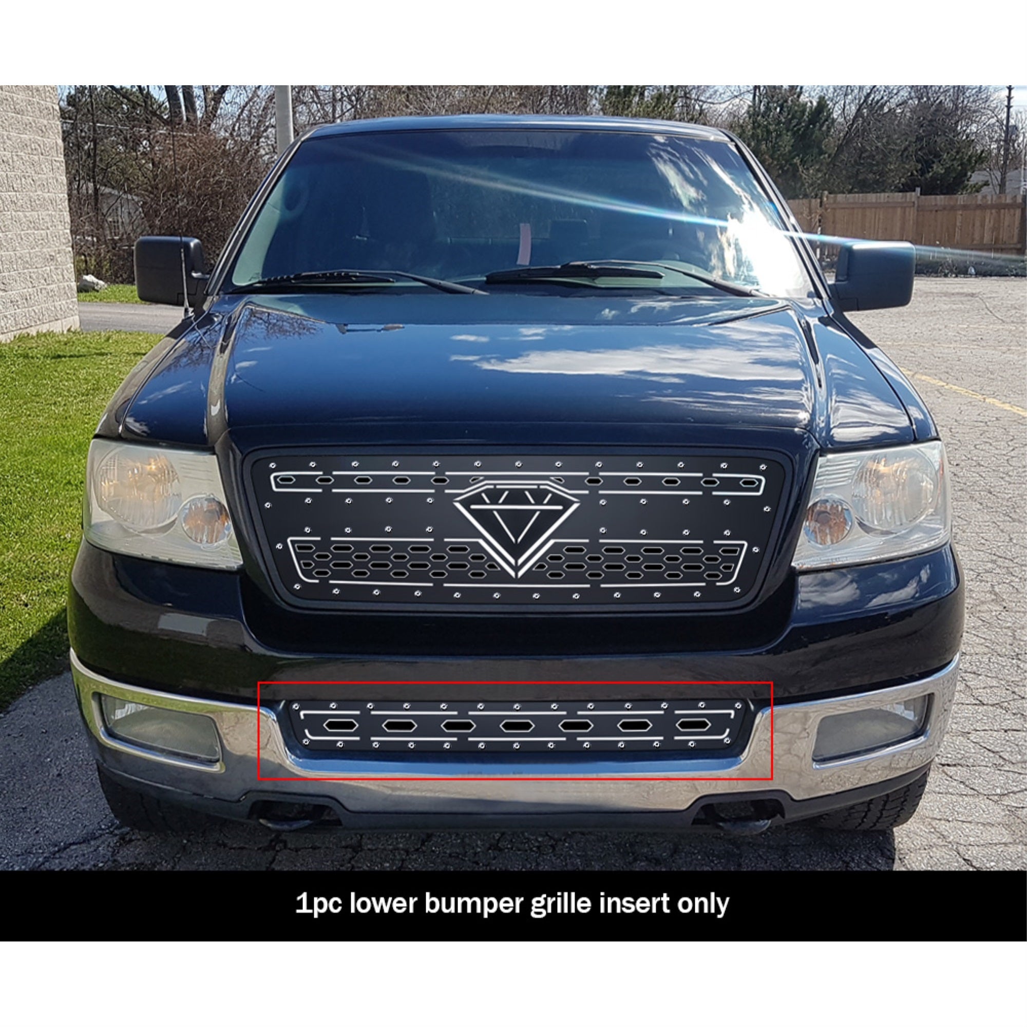 2004-2005 Ford F-150 304 Stainless Steel Black Powder Coated Finish Double Layer Laser Cut Sheet Sheet Grille