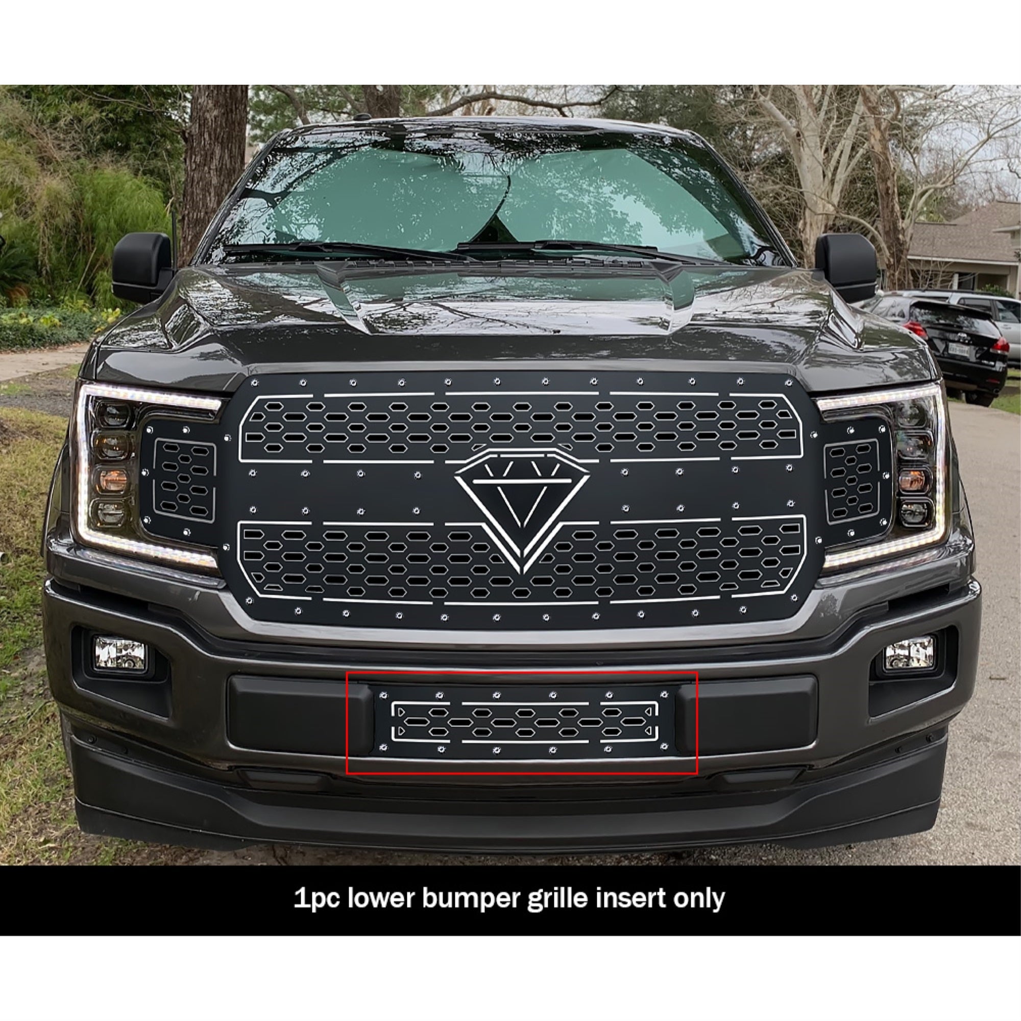 2018-2020 Ford F-150 (Drilling May Be Required For Xl/Xlt/King Ranch/Plantinum) 304 Stainless Steel Black Powder Coated Finish Double Layer Laser Cut Sheet Sheet Grille