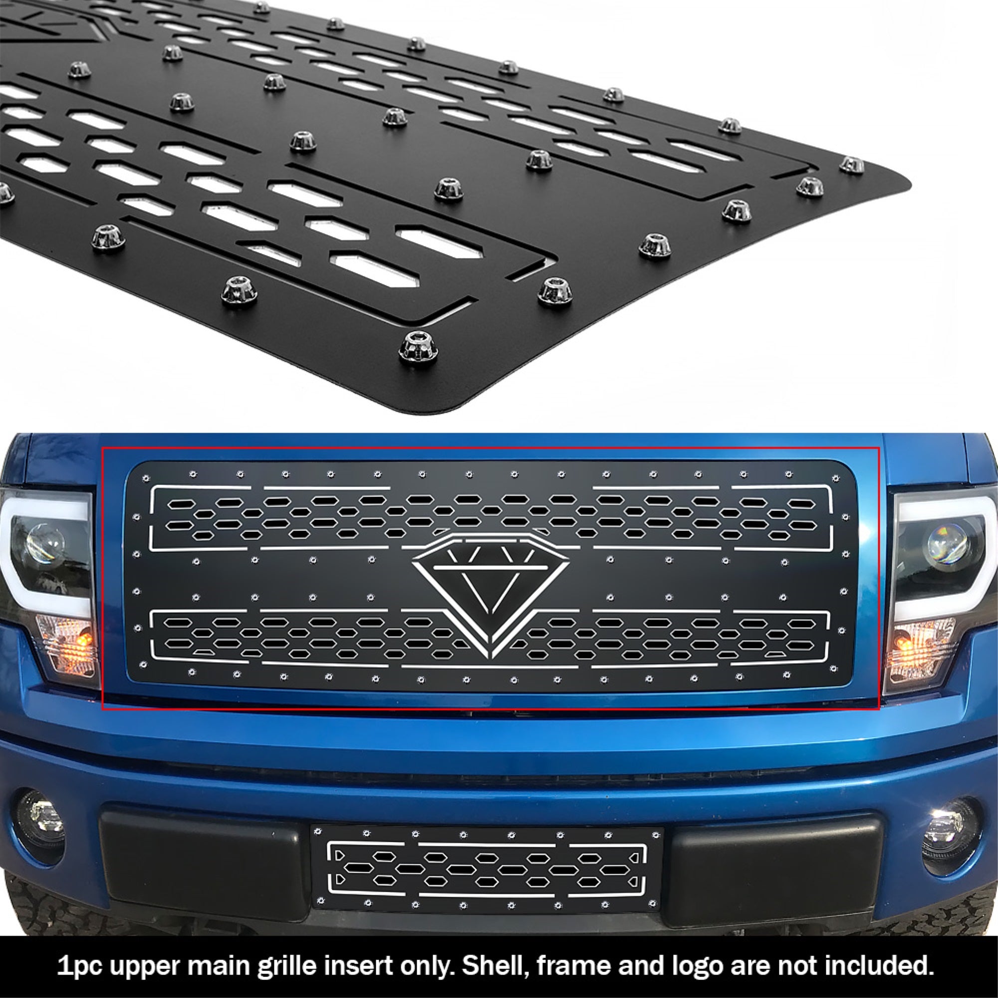 2009-2014 Ford F-150 All Model/Not For Raptor 304 Stainless Steel Black Powder Coated Finish Double Layer Laser Cut Sheet Sheet Grille
