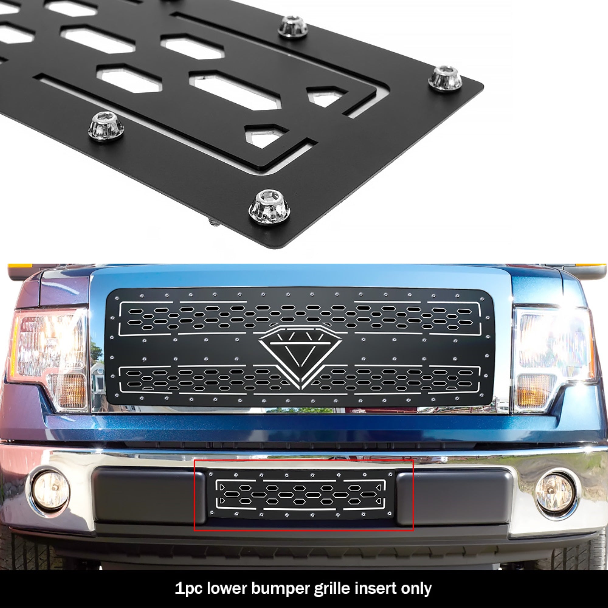 2009-2014 Ford F-150 (Not For Harley Davidson And Raptor) 304 Stainless Steel Black Powder Coated Finish Double Layer Laser Cut Sheet Sheet Grille