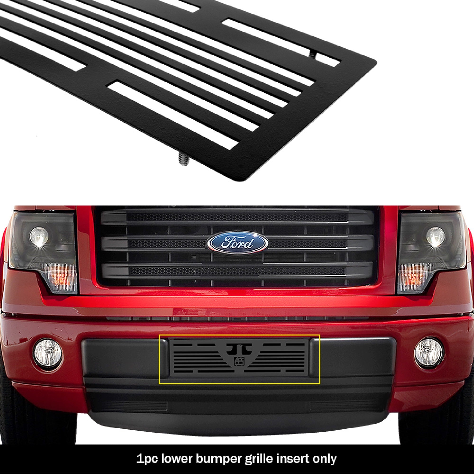 2009-2014 Ford F-150 (Not For Harley Davidson And Raptor) Stainless Steel Black Powder Coated Finish Laser Cut Sheet Grille