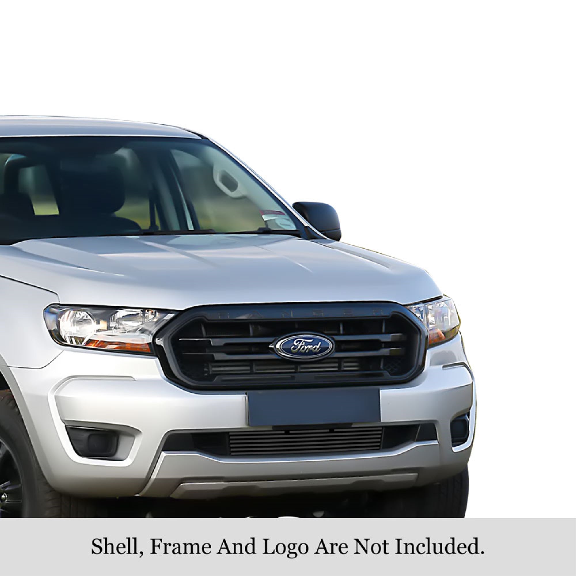 2019-2022 Ford Ranger Without Adaptive Cruise Control Stainless Steel Black Powder Coated Finish 8X6 Horizontal Billet Black Stainless Steel Billet Grille