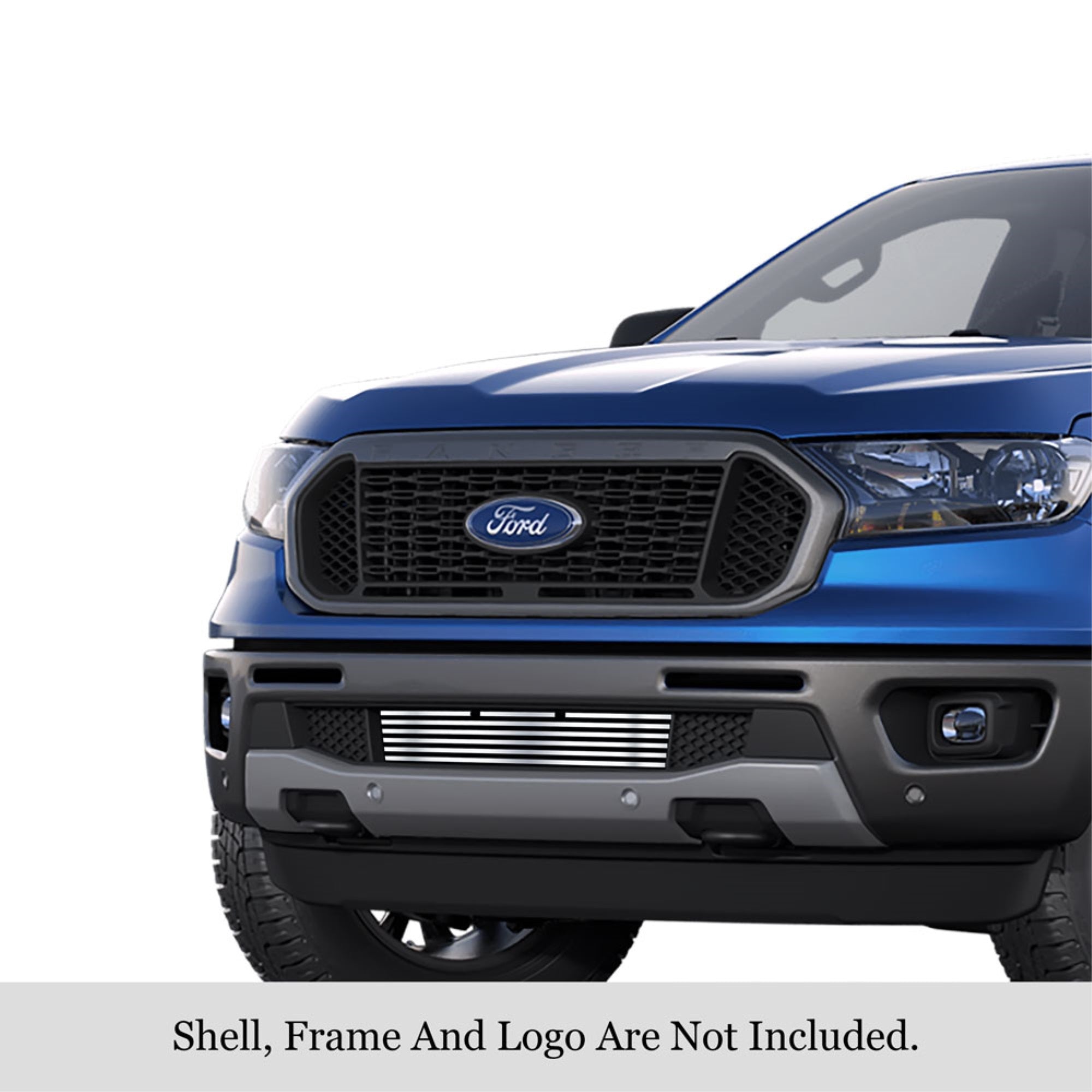 2019-2022 Ford Ranger Without Adaptive Cruise Control Stainless Steel Polished Finish 8X6 Horizontal Billet Stainless Steel Billet Grille