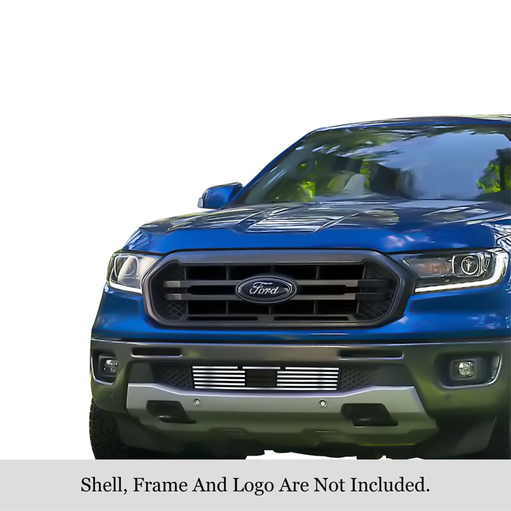 2019-2022 Ford Ranger With Adaptive Cruise Control Stainless Steel Polished Finish 8X6 Horizontal Billet Stainless Steel Billet Grille