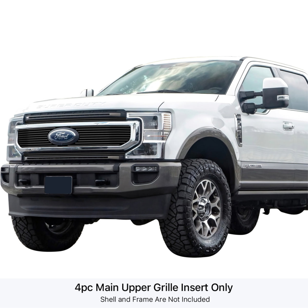 2020-2022 Ford F-250 King Ranch/ 2020-2022 Ford F-250 Platinum/ 2020-2022 Ford F-350 King Ranch/ 2020-2022 Ford F-350 Platinum Stainless Steel Black Powder Coated Finish 8X6 Horizontal Billet Black Stainless Steel Billet Grille