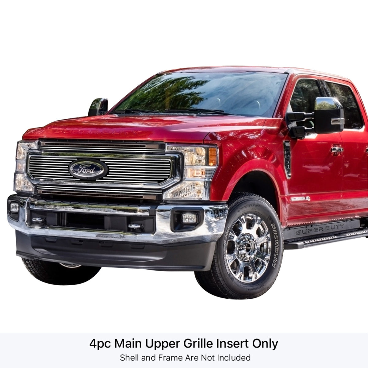 2020-2022 Ford F-250 King Ranch/ 2020-2022 Ford F-250 Platinum/ 2020-2022 Ford F-350 King Ranch/ 2020-2022 Ford F-350 Platinum Stainless Steel Polished Finish 8X6 Horizontal Billet Stainless Steel Billet Grille